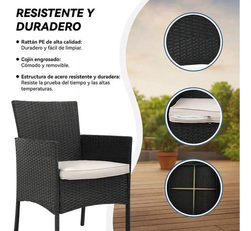 Juego De Terraza Rattan 2 Sillones Mesa Auxiliar Y Cojines Negra-4