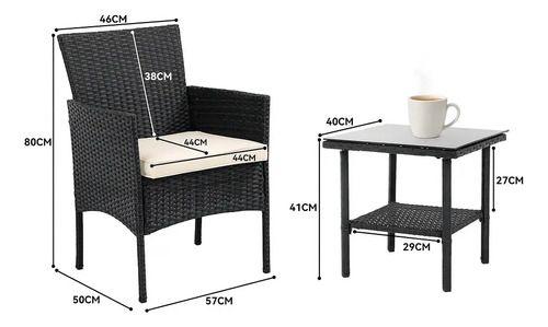 Juego De Terraza Rattan 2 Sillones Mesa Auxiliar Y Cojines Negra-6