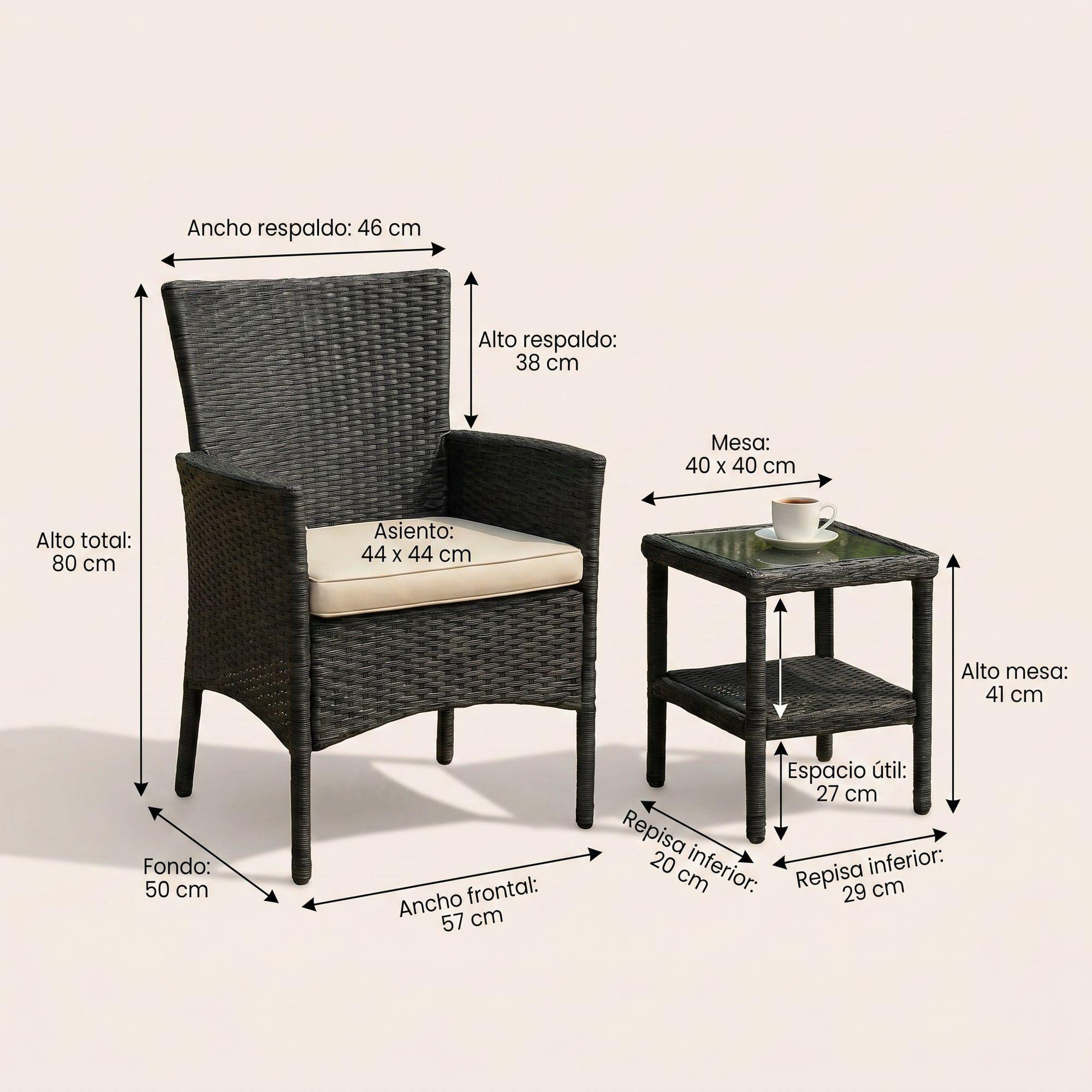Juego Terraza Rattan 2 Sillones y Mesa Negra-2