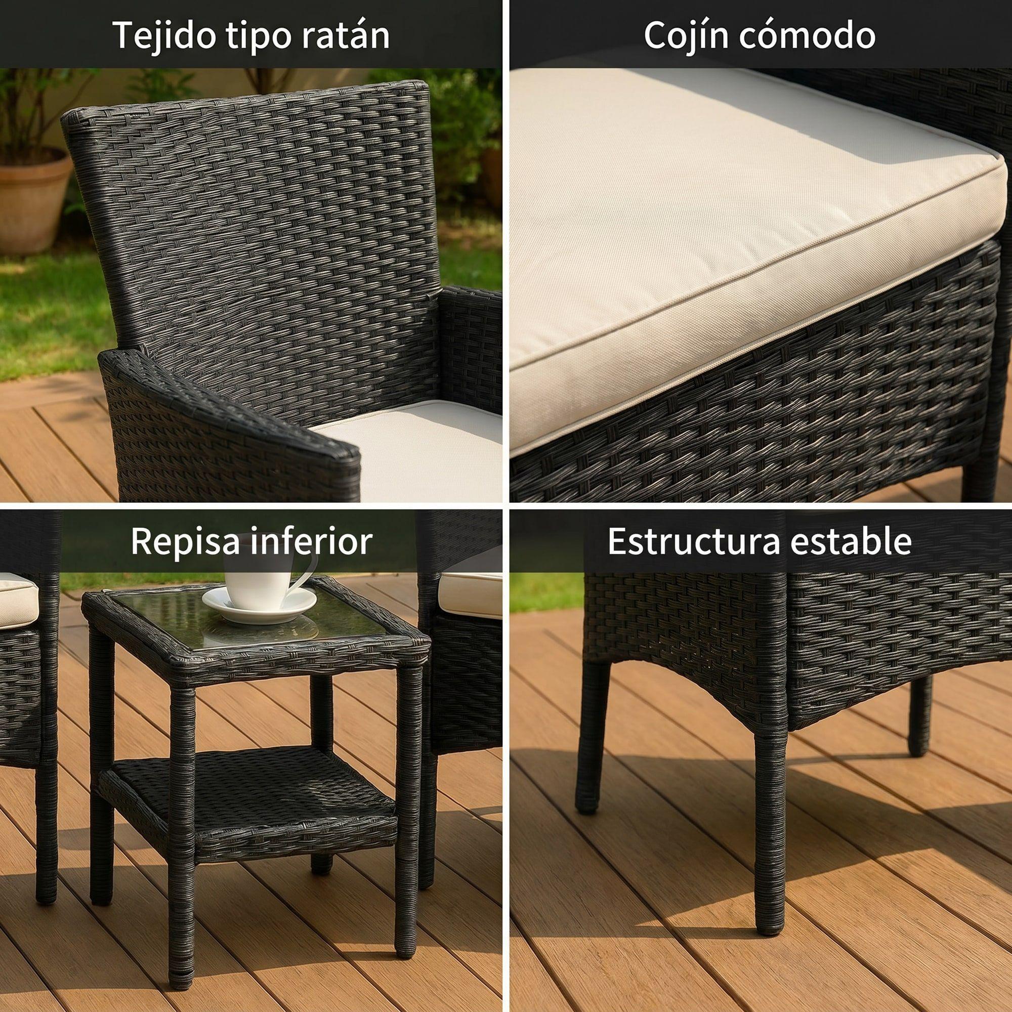 Juego Terraza Rattan 2 Sillones y Mesa Negra-3