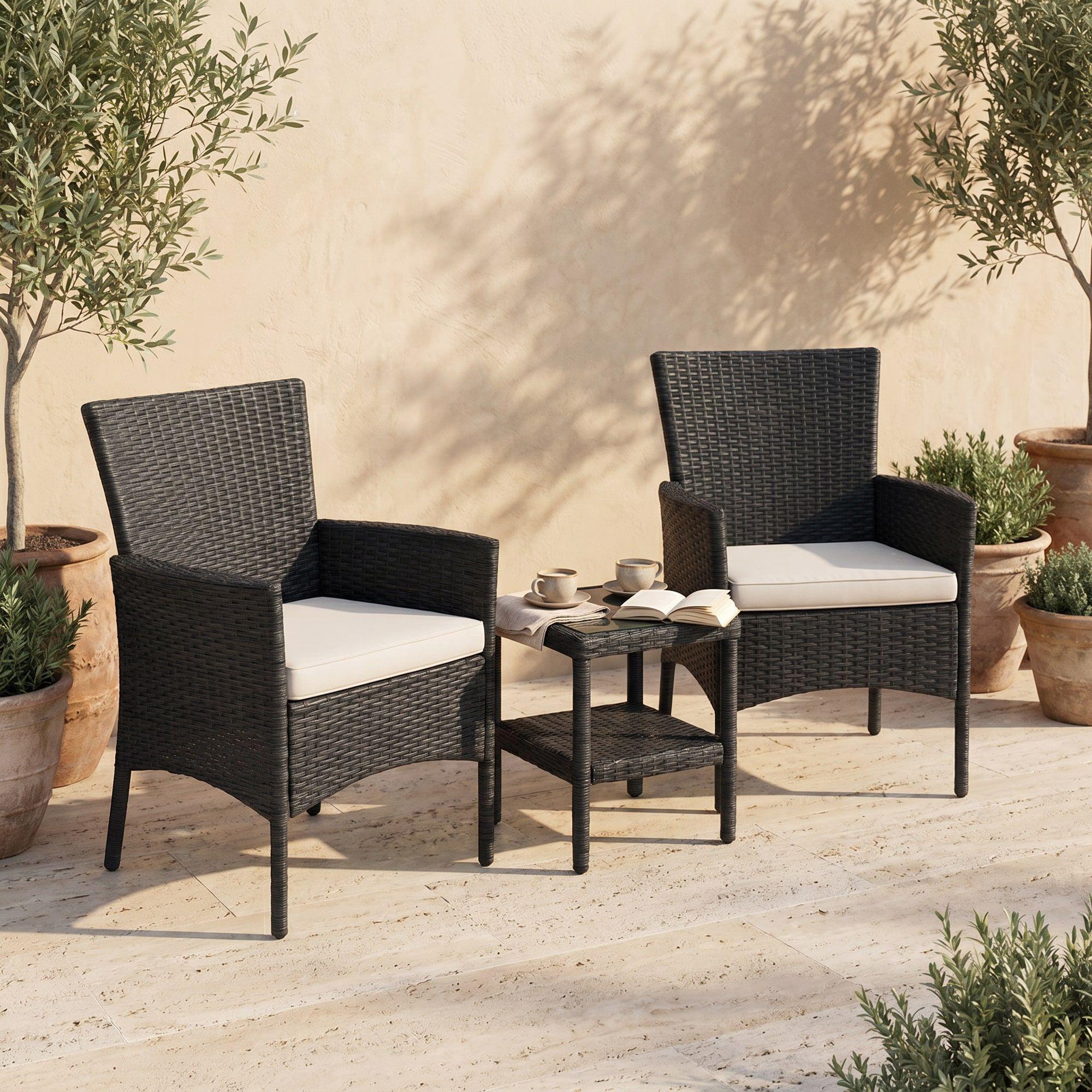 Juego Terraza Rattan 2 Sillones y Mesa Negra-4