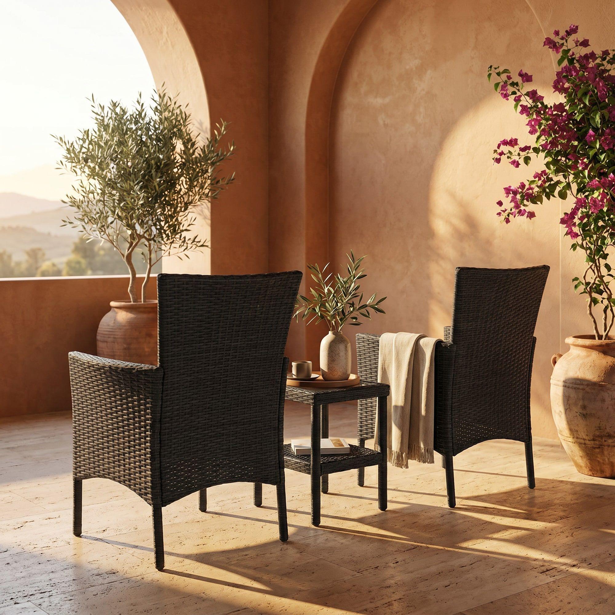 Juego Terraza Rattan 2 Sillones y Mesa Negra-6