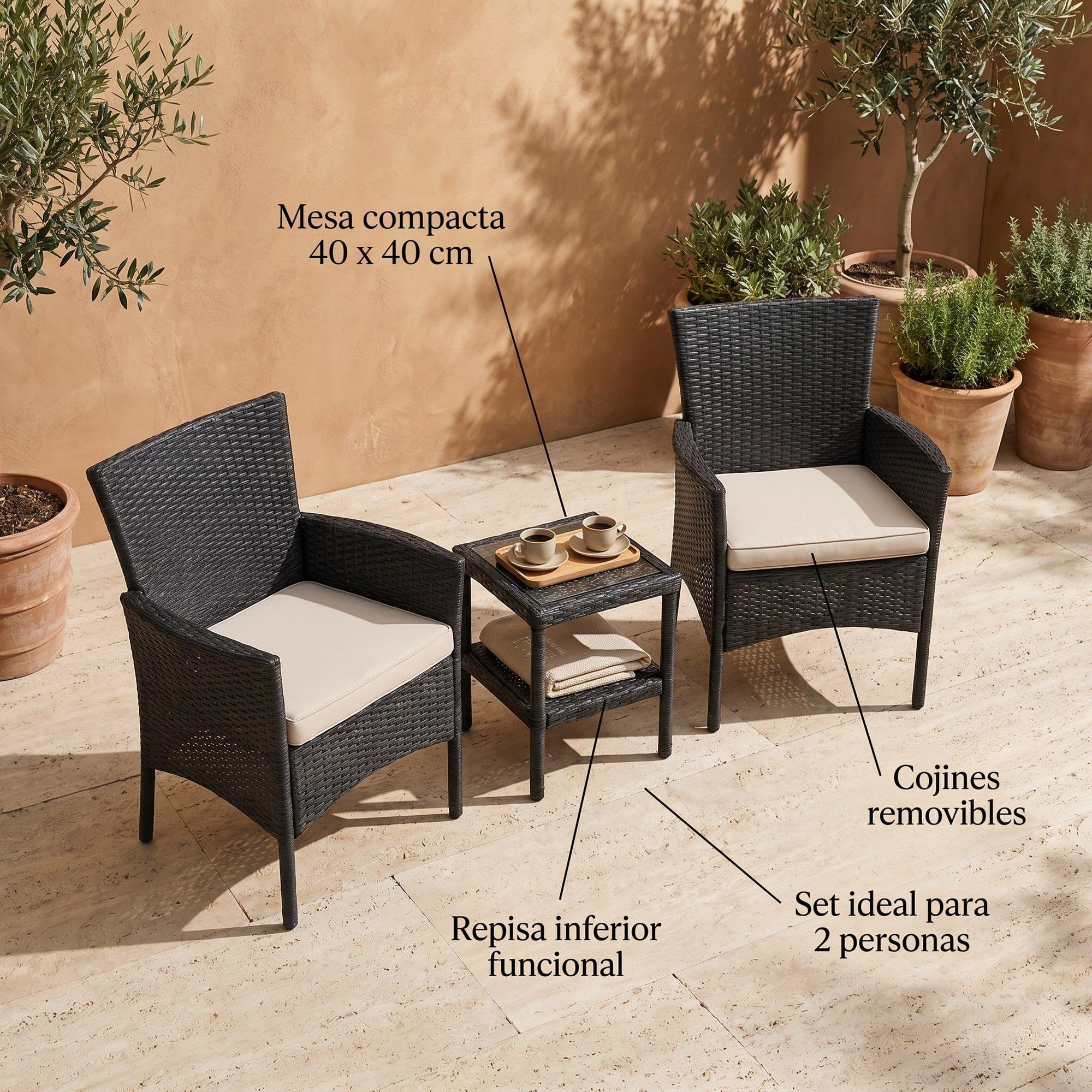 Juego Terraza Rattan 2 Sillones y Mesa Negra-7