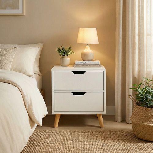 Velador 2 Niveles Con Cajones Bicolor Homer Design 50x40x45 Color Blanco Mate-4