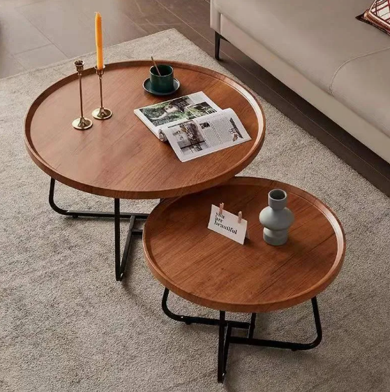 Juego Mesa De Centro Living Vanguardia Madera Nactural-3