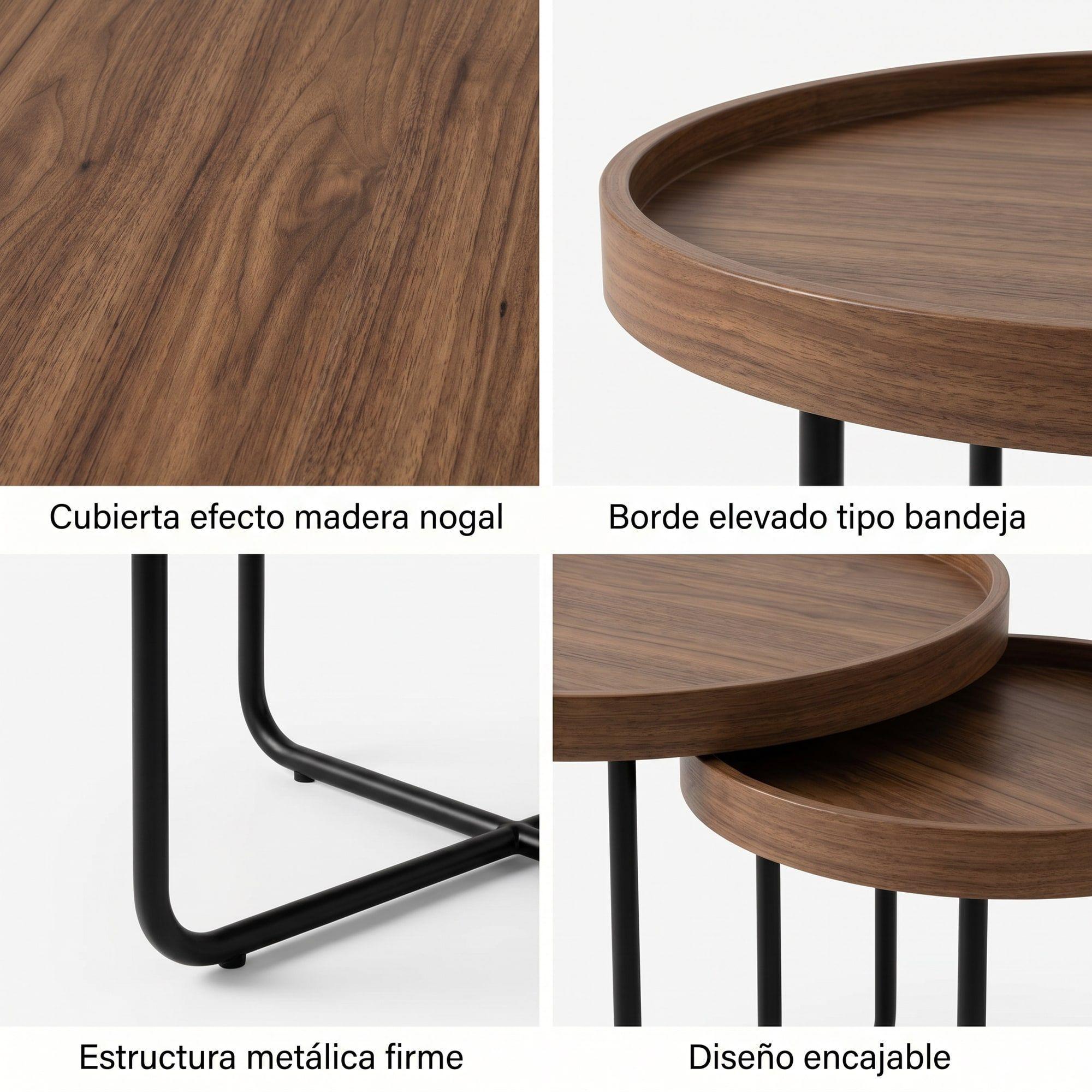 Juego Mesa De Centro Living Vanguardia Madera Nactural-3