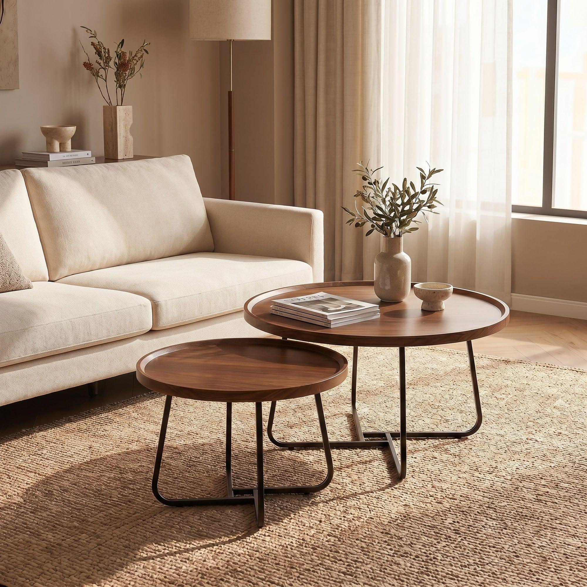 Juego Mesa De Centro Living Vanguardia Madera Nactural-6