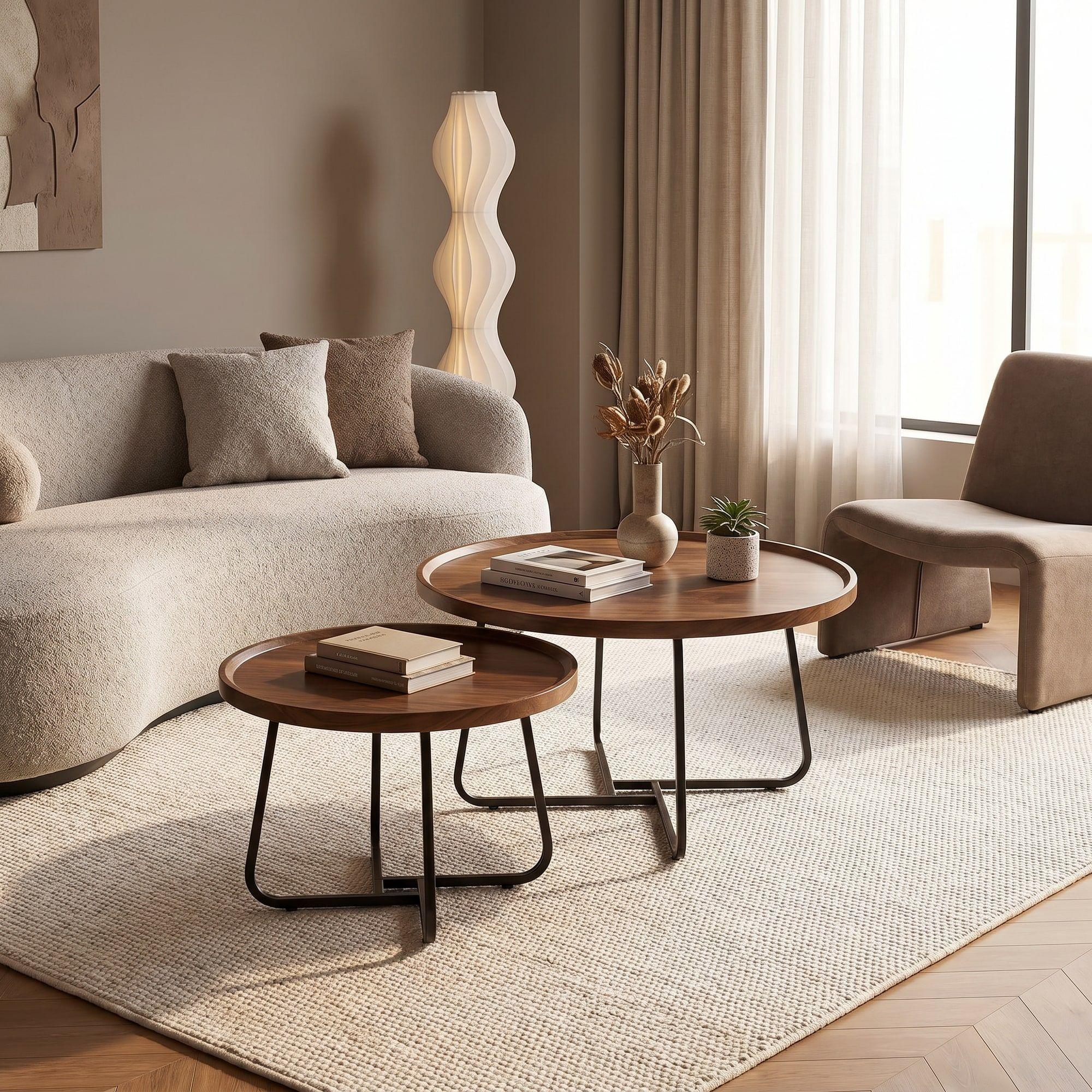Juego Mesa De Centro Living Vanguardia Madera Nactural-7