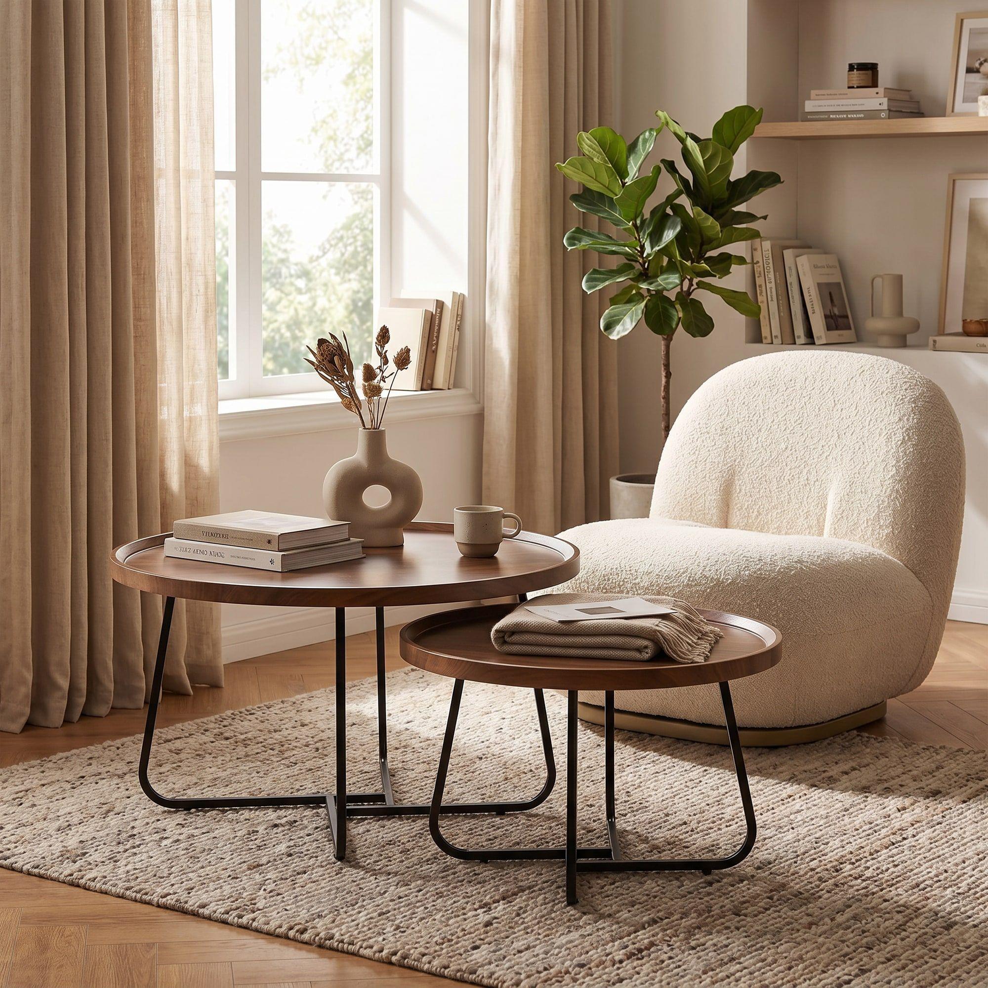 Juego Mesa De Centro Living Vanguardia Madera Nactural-4