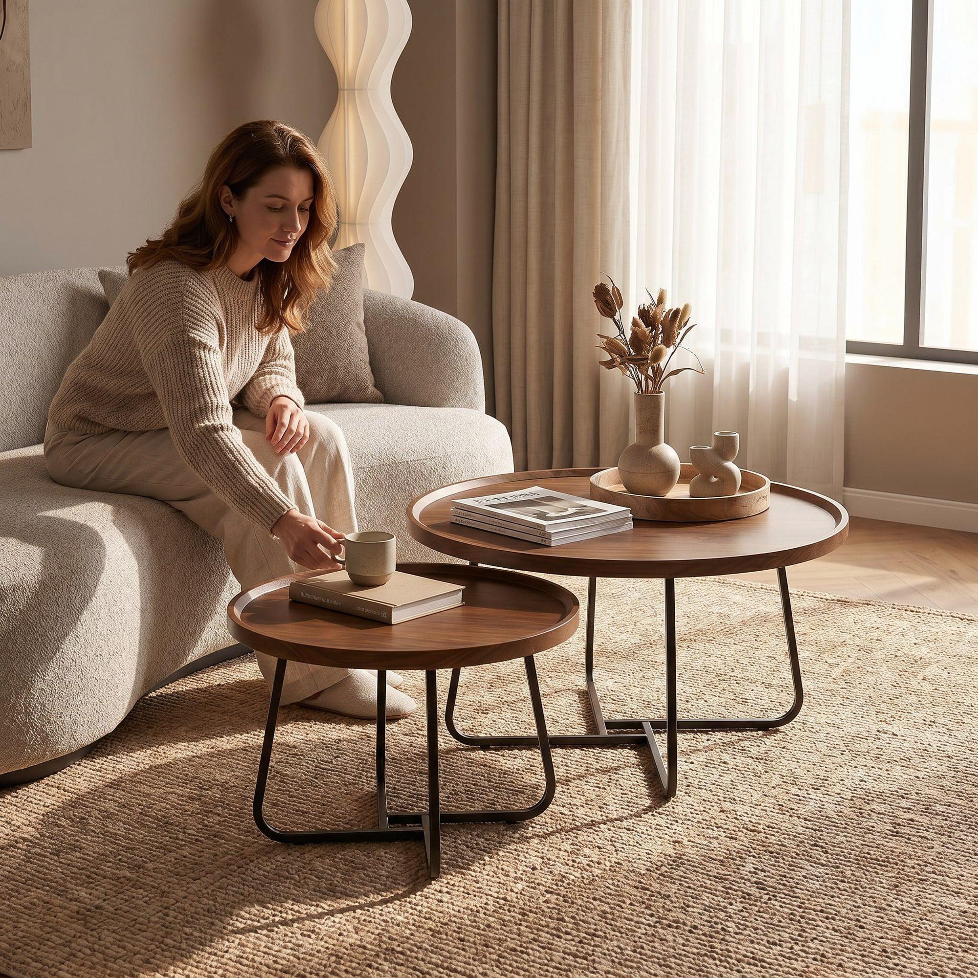 Juego Mesa De Centro Living Vanguardia Madera Nactural-5