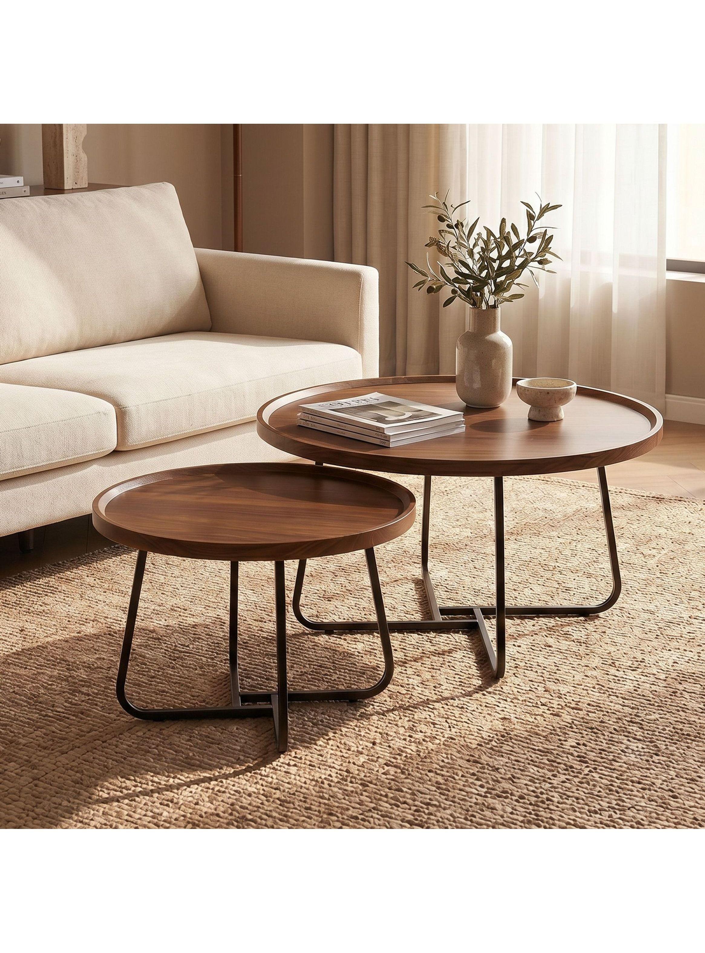 Juego Mesa De Centro Living Vanguardia Madera Nactural-0