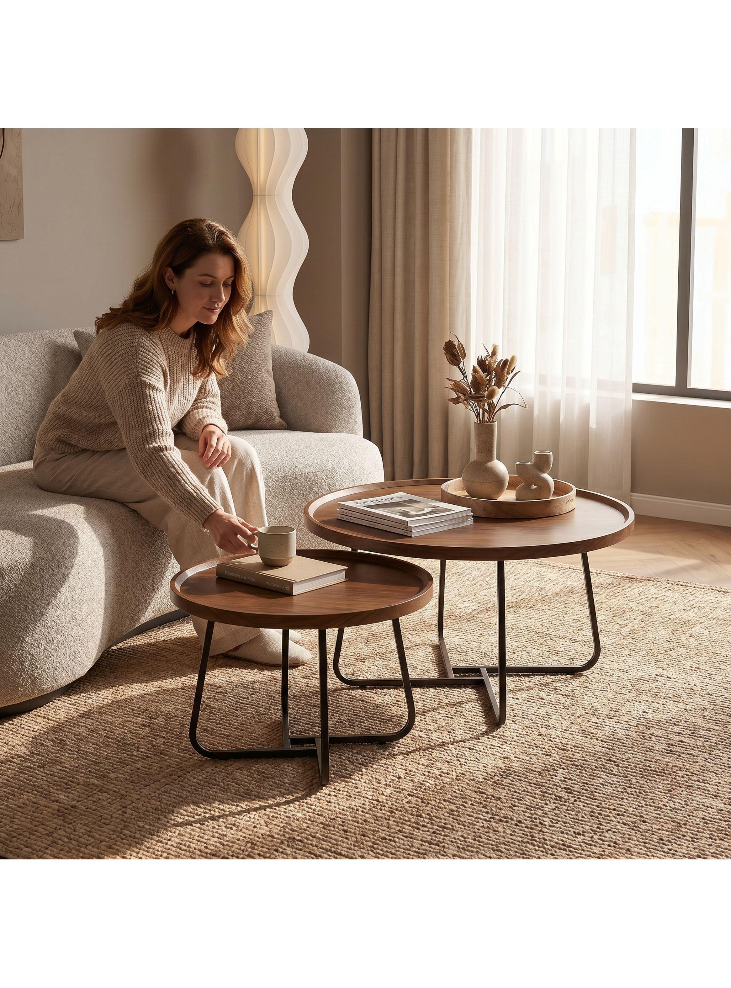 Juego Mesa De Centro Living Vanguardia Madera Nactural-4