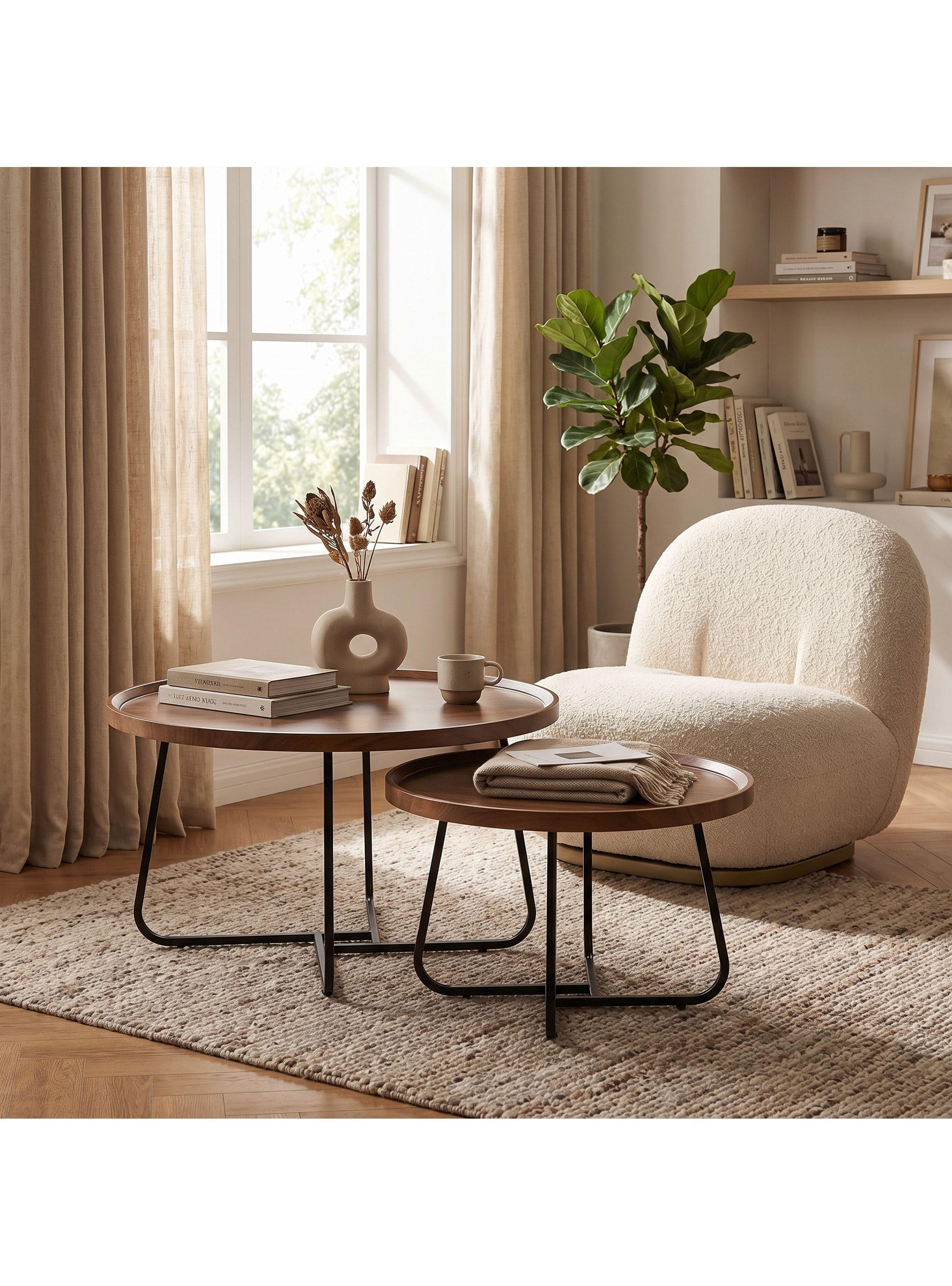 Juego Mesa De Centro Living Vanguardia Madera Nactural-5
