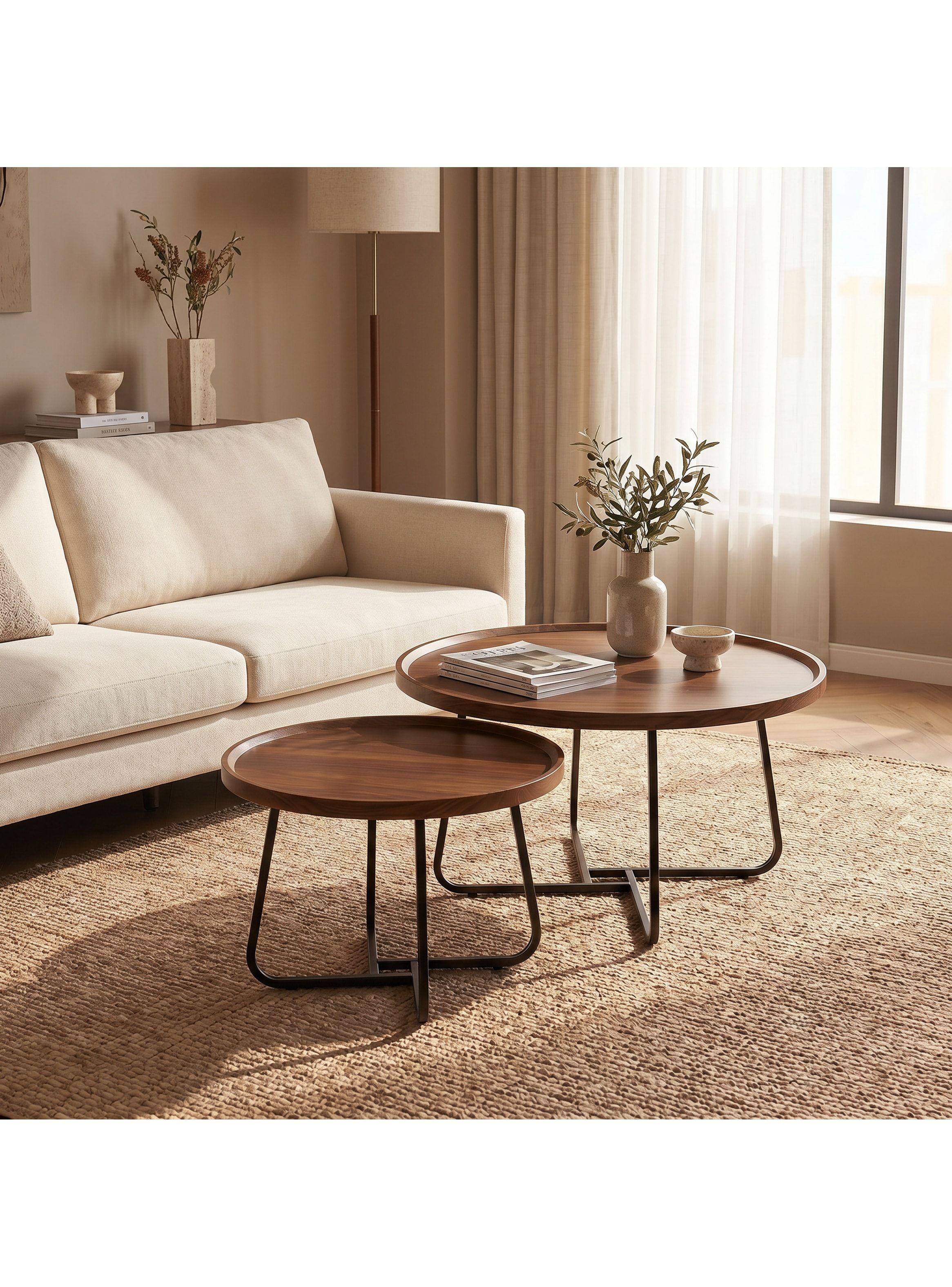 Juego Mesa De Centro Living Vanguardia Madera Nactural-6