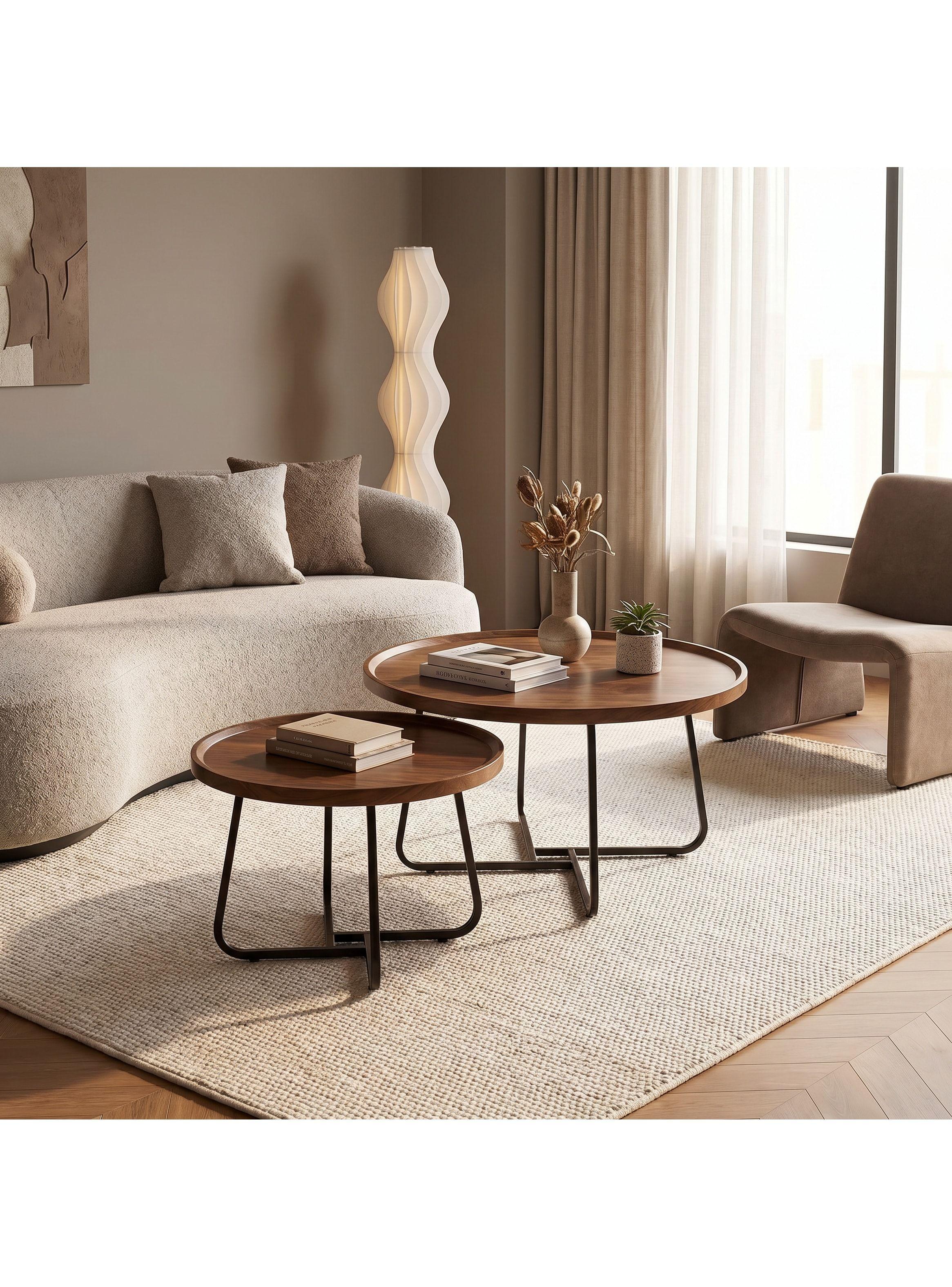 Juego Mesa De Centro Living Vanguardia Madera Nactural-7