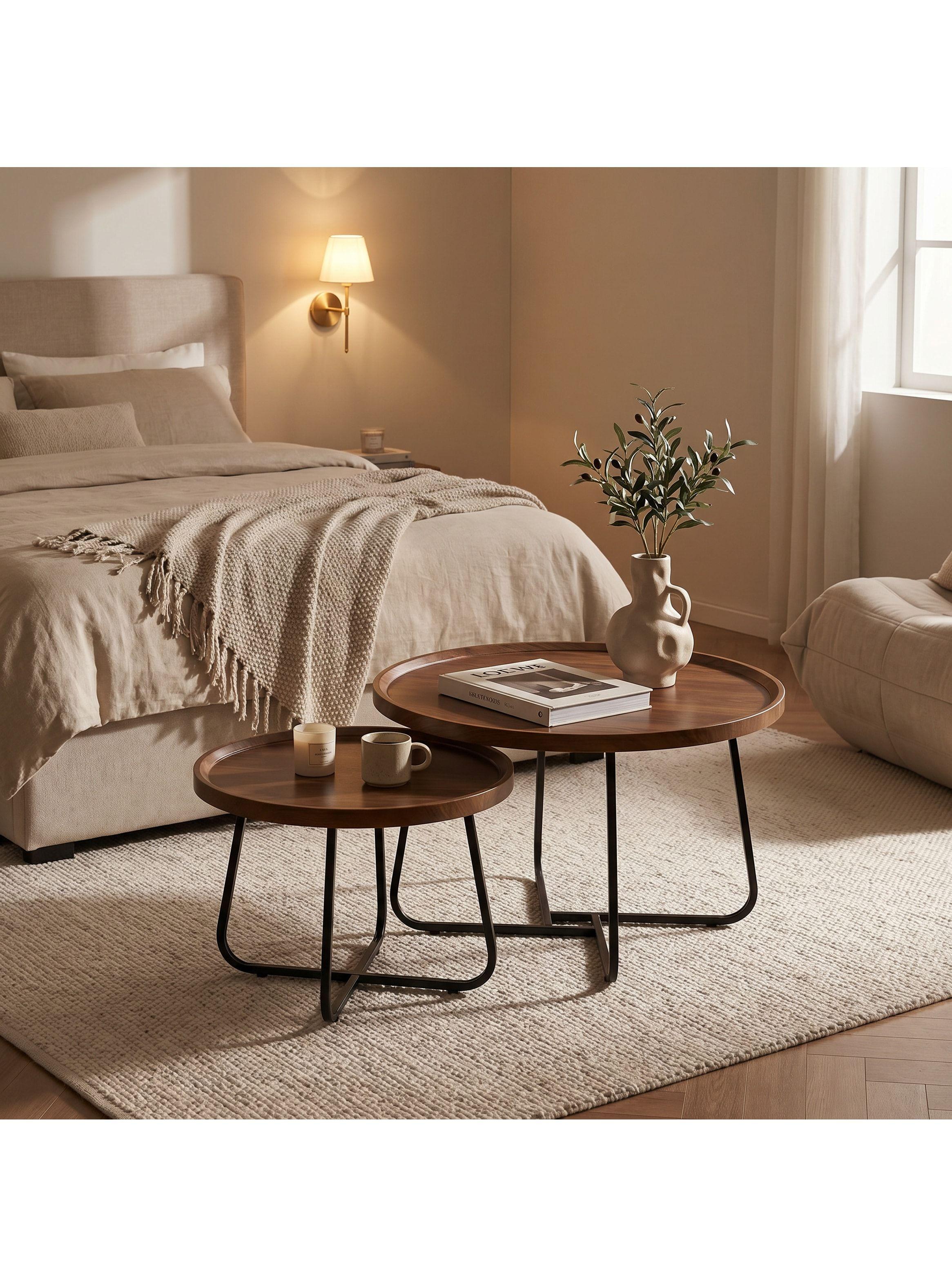 Juego Mesa De Centro Living Vanguardia Madera Nactural-8