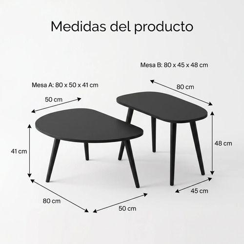 Juego Mesa De Centro Living Adriana Minimalista Convertible Negro-2