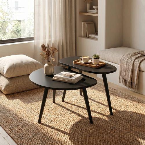 Juego Mesa De Centro Living Adriana Minimalista Convertible Negro-4
