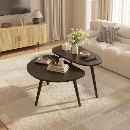 Juego Mesa De Centro Living Adriana Minimalista Convertible Negro-5