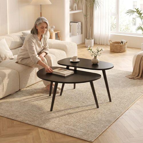 Juego Mesa De Centro Living Adriana Minimalista Convertible Negro-6