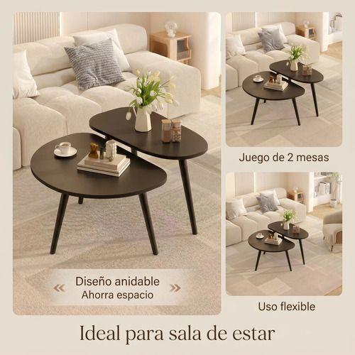 Juego Mesa De Centro Living Adriana Minimalista Convertible Negro-7