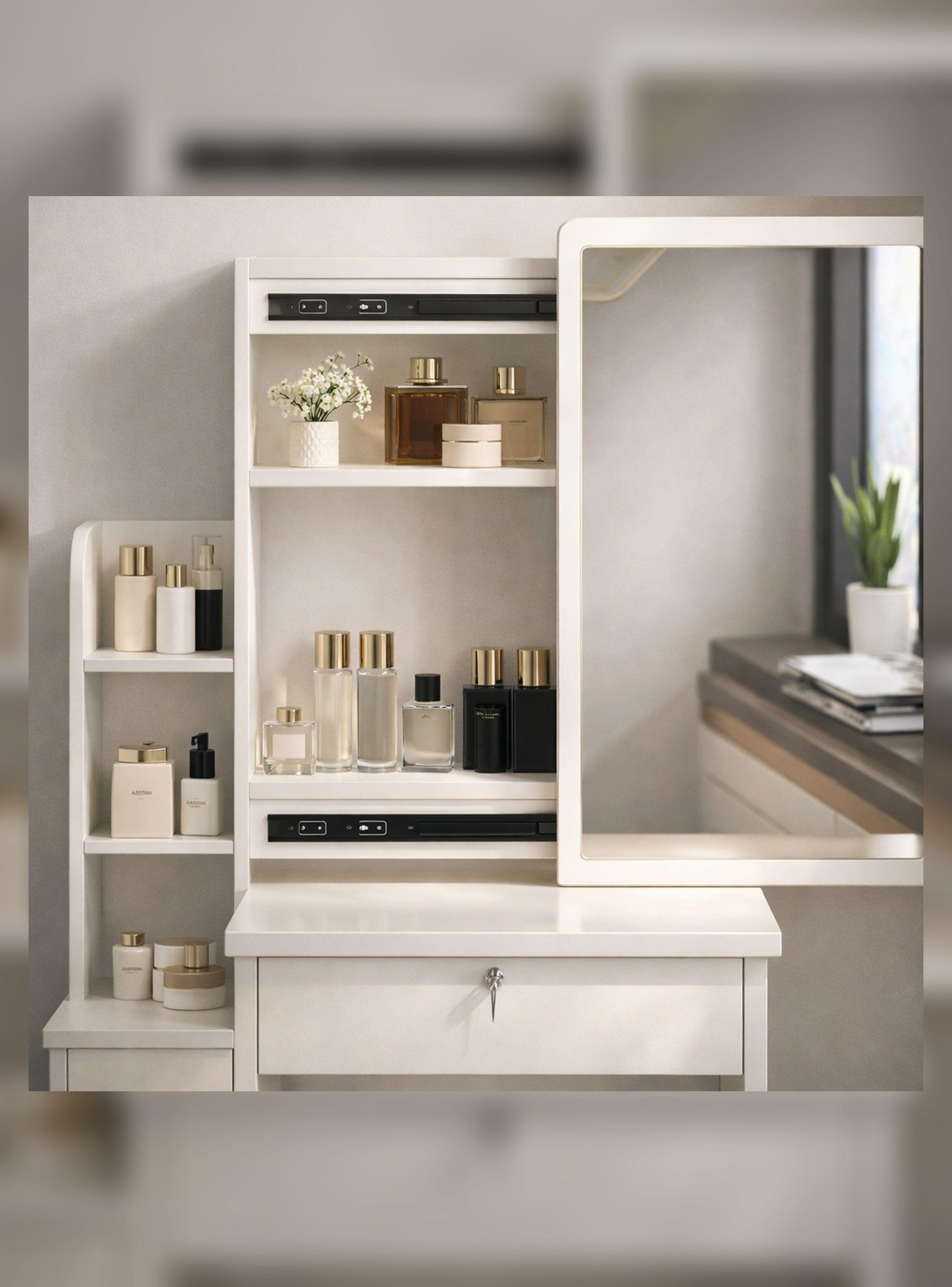 Tocador Madera Con Espejo Movible 100*40*131cm Con Taburete-3