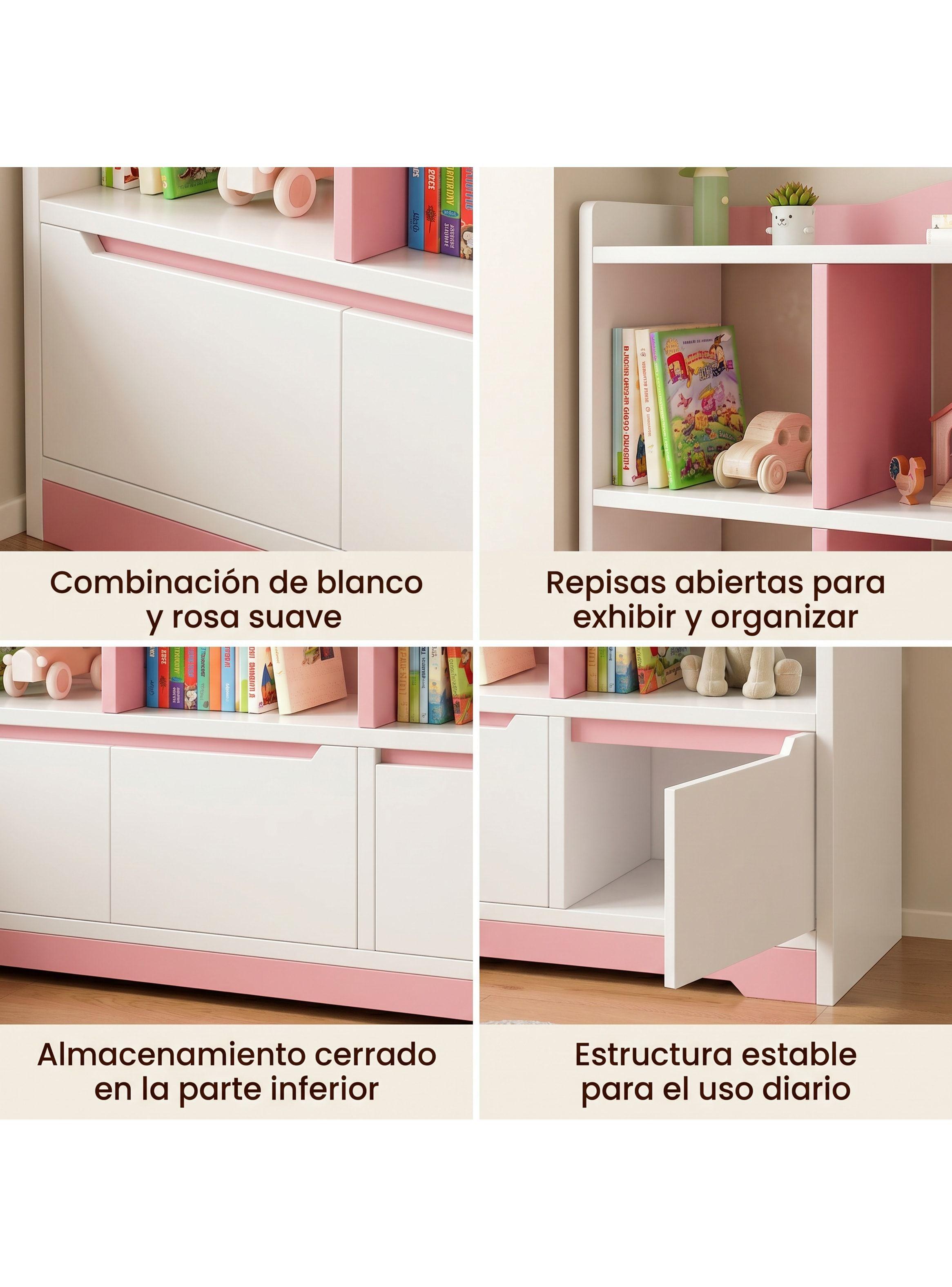 Biblioteca Niño Multiuso Living Escritorio Libros 100x24x118 Rosado-3