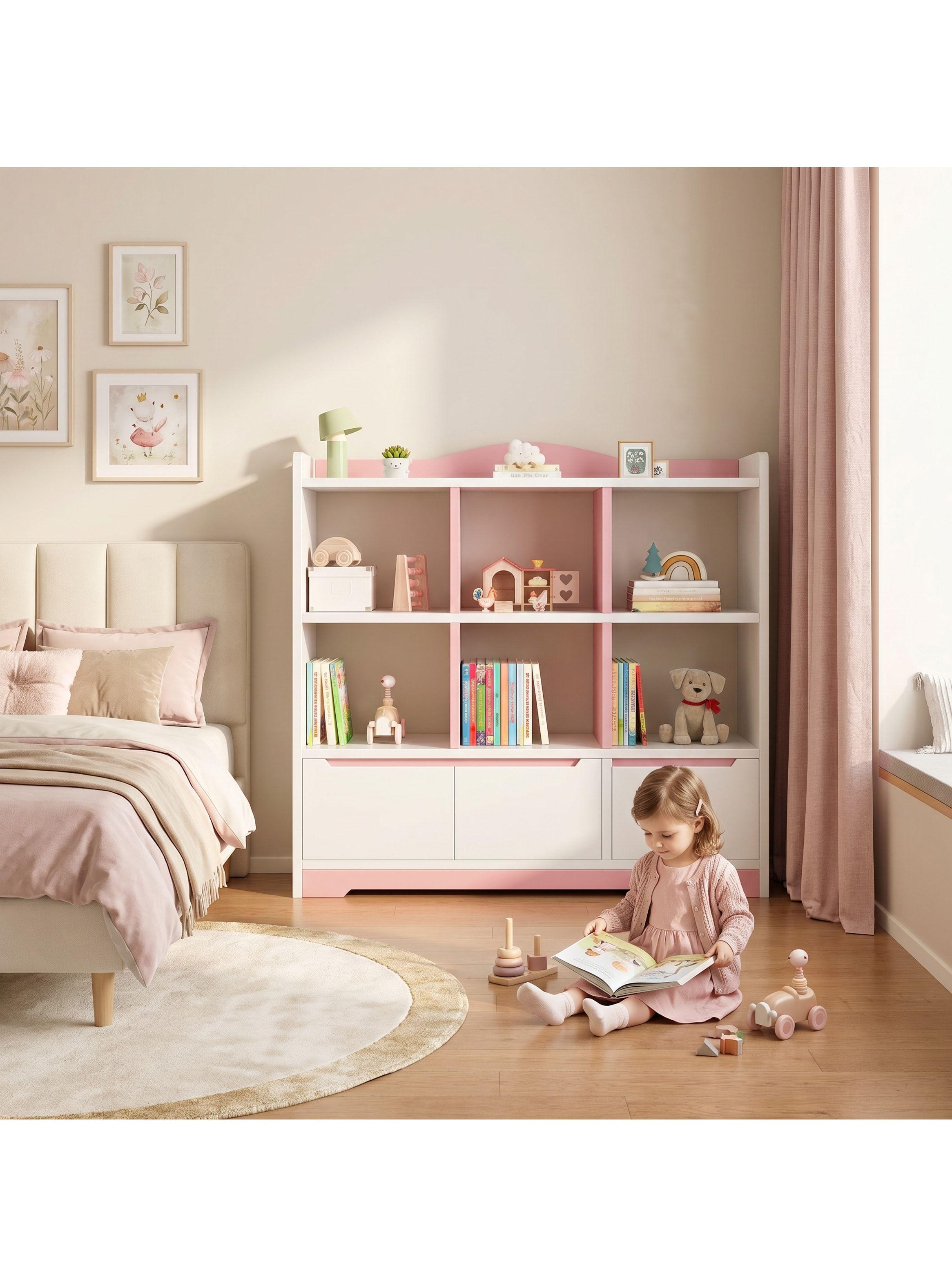 Biblioteca Niño Multiuso Living Escritorio Libros 100x24x118 Rosado-4