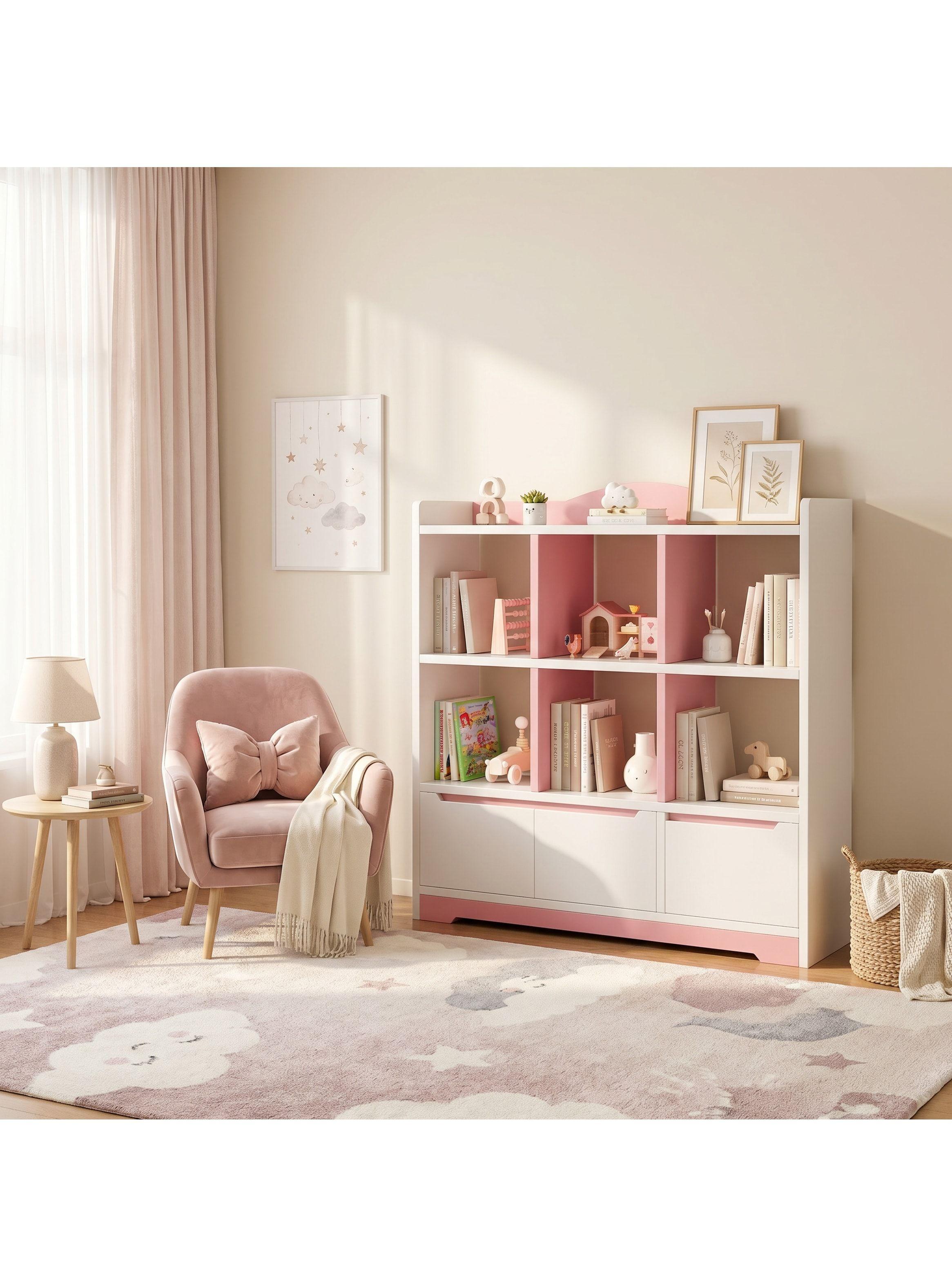 Biblioteca Niño Multiuso Living Escritorio Libros 100x24x118 Rosado-7