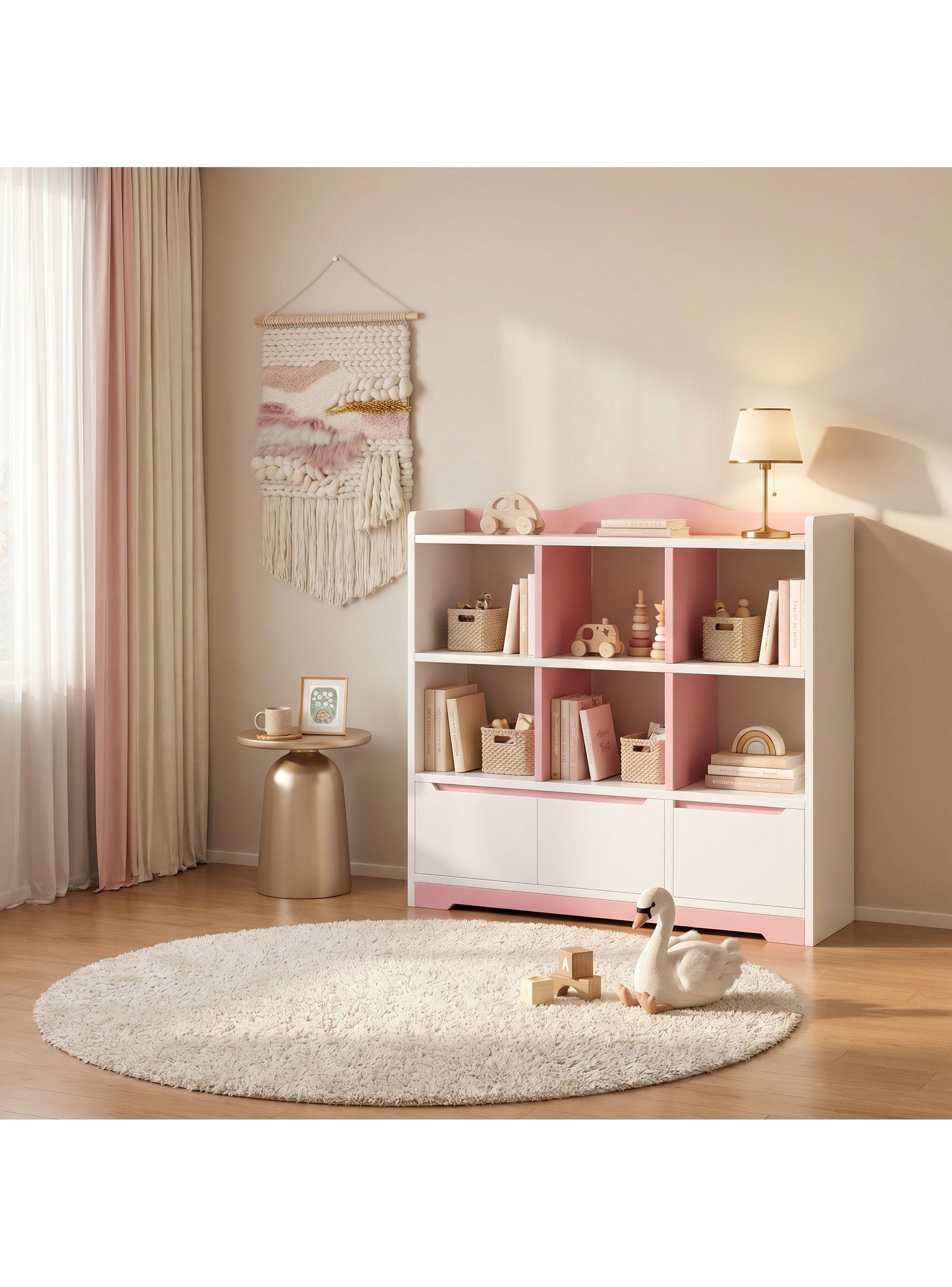 Biblioteca Niño Multiuso Living Escritorio Libros 100x24x118 Rosado-8