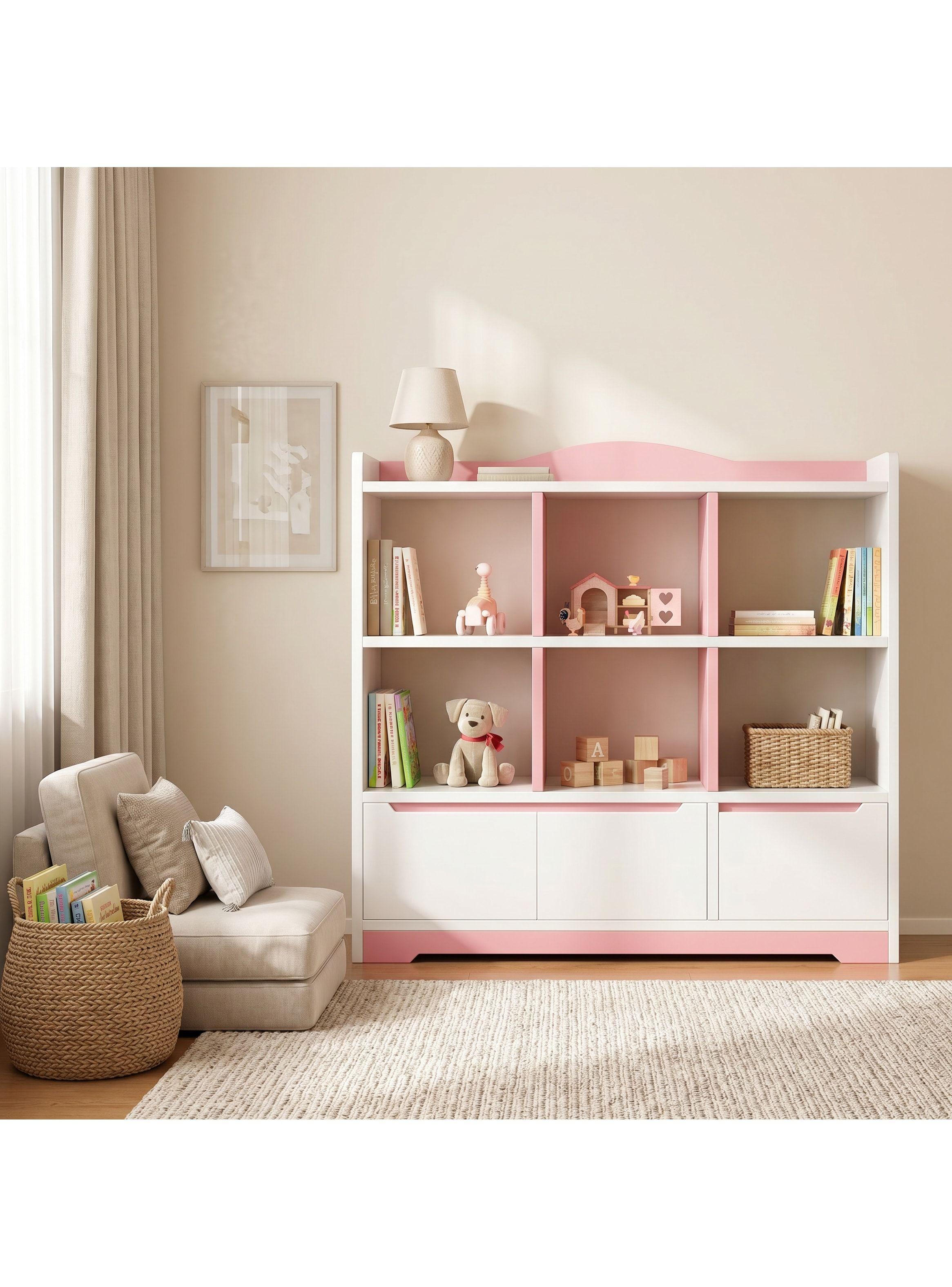 Biblioteca Niño Multiuso Living Escritorio Libros 100x24x118 Rosado-9