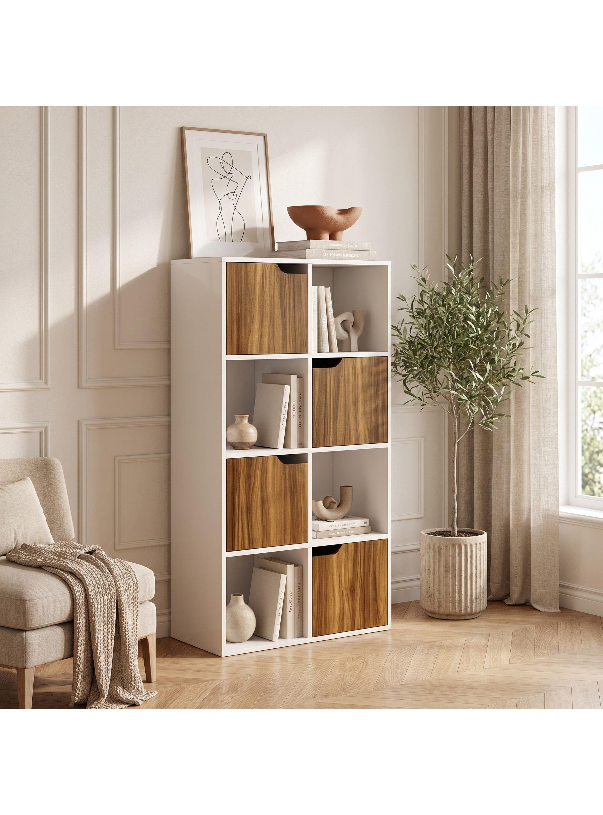 Biblioteca Librero Organizador Multiuso 8 Cubos 4 Puertas Blanco Y Marrón SGG05855H-0