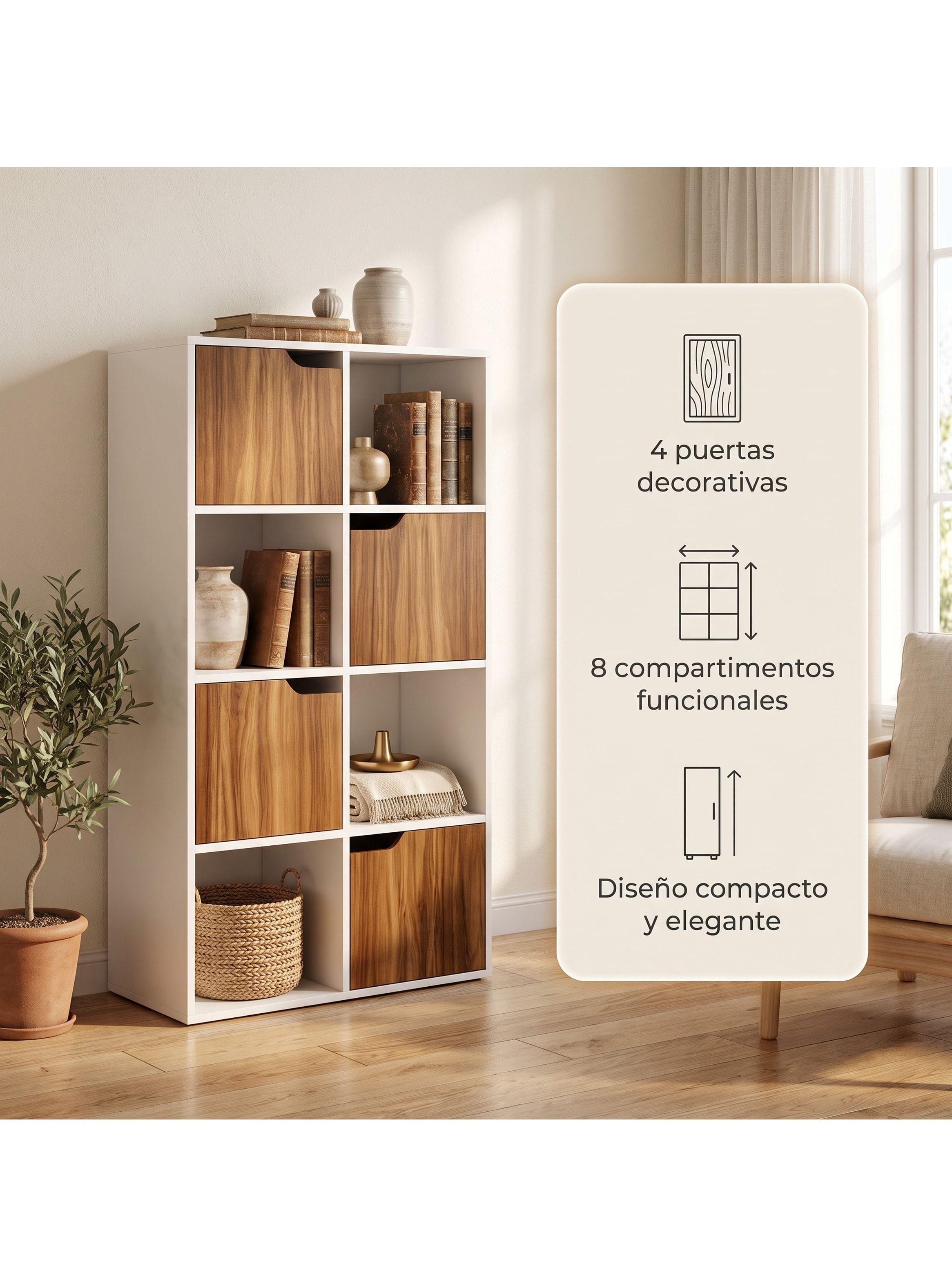 Biblioteca Librero Organizador Multiuso 8 Cubos 4 Puertas Blanco Y Marrón SGG05855H-1