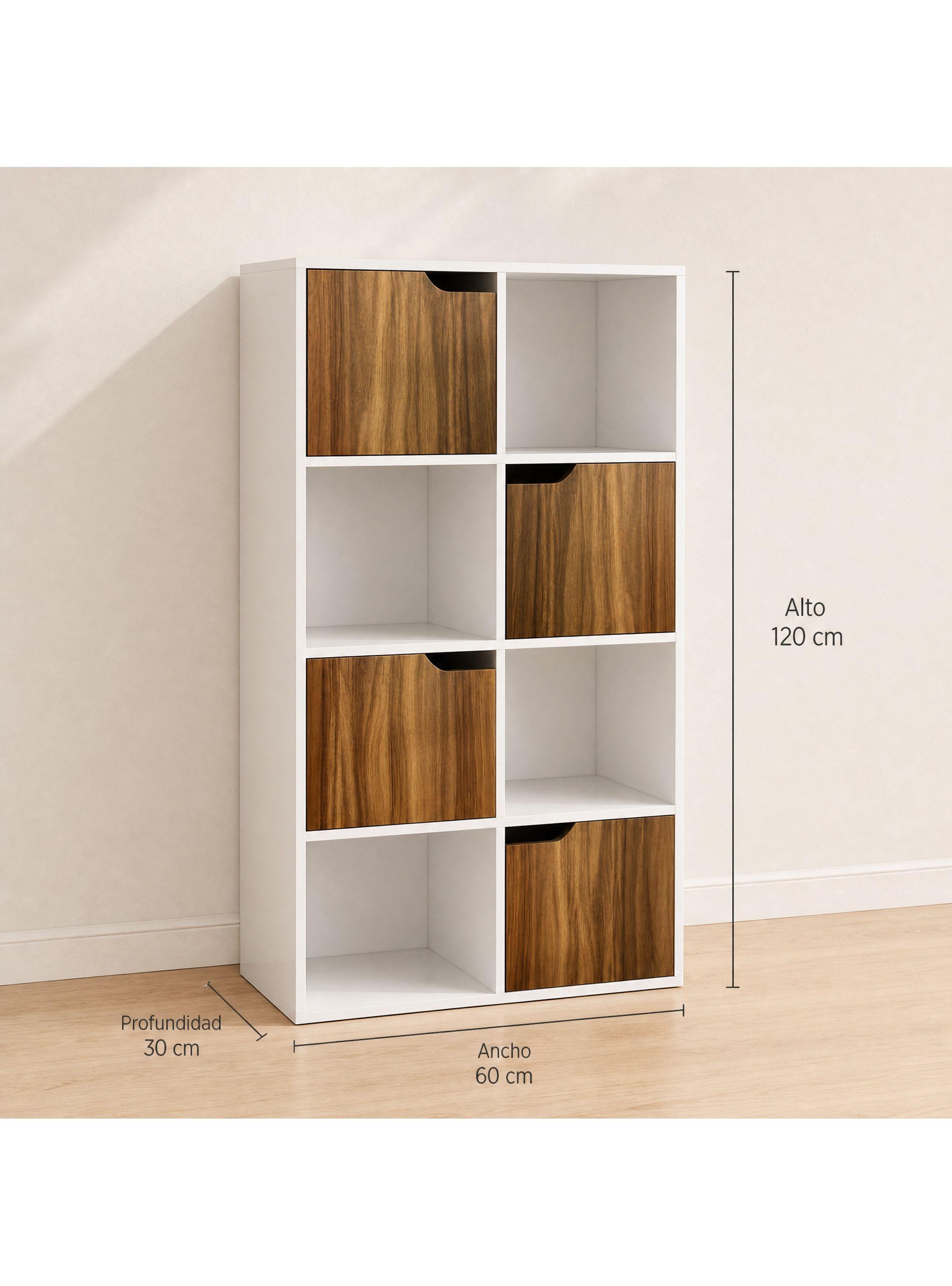 Biblioteca Librero Organizador Multiuso 8 Cubos 4 Puertas Blanco Y Marrón SGG05855H-2