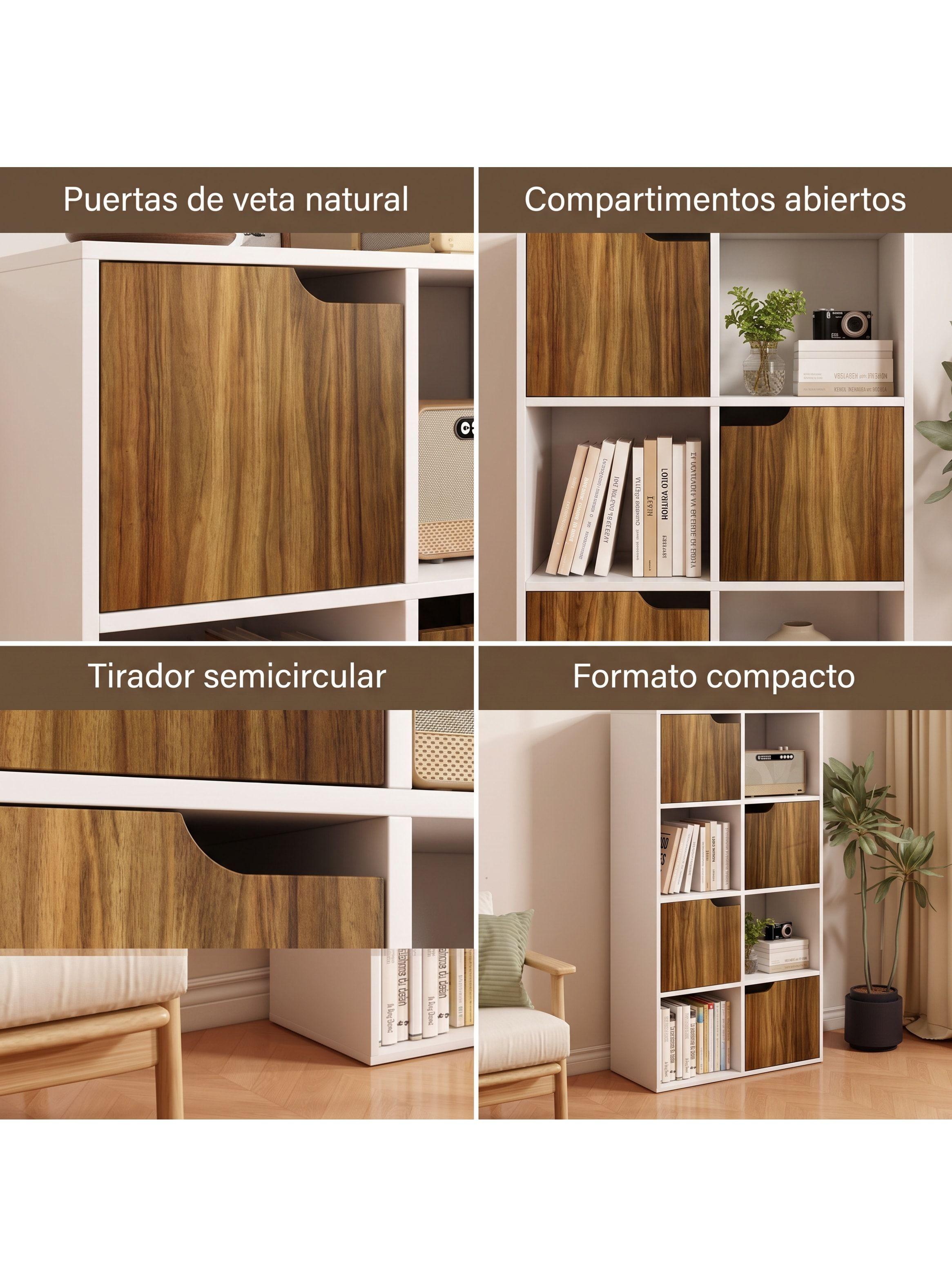 Biblioteca Librero Organizador Multiuso 8 Cubos 4 Puertas Blanco Y Marrón SGG05855H-3