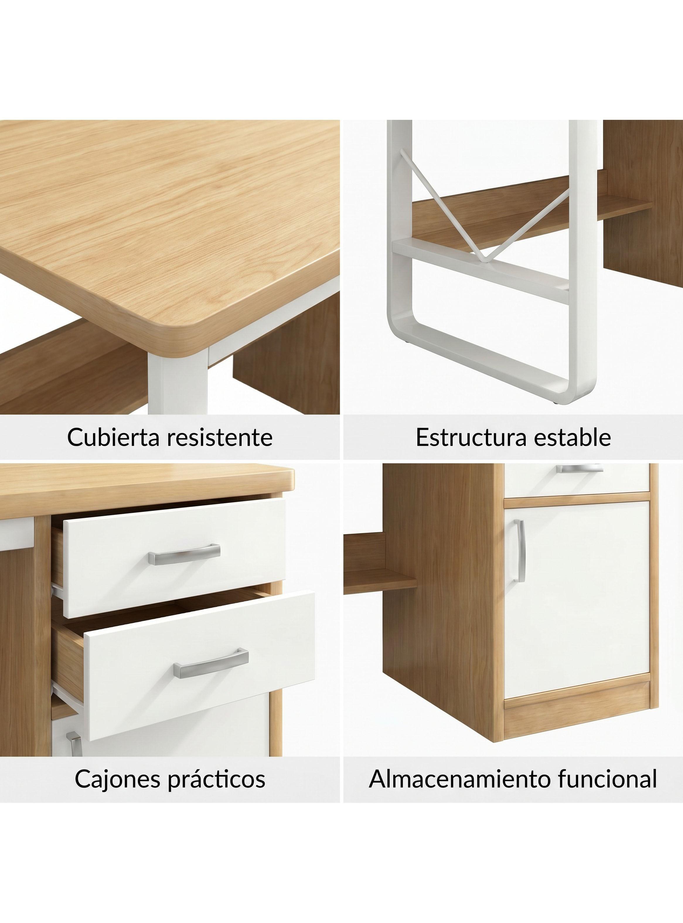 Escritorio Moderno Con Cajoneras 100x60x72cm Para Oficina Marrón-3