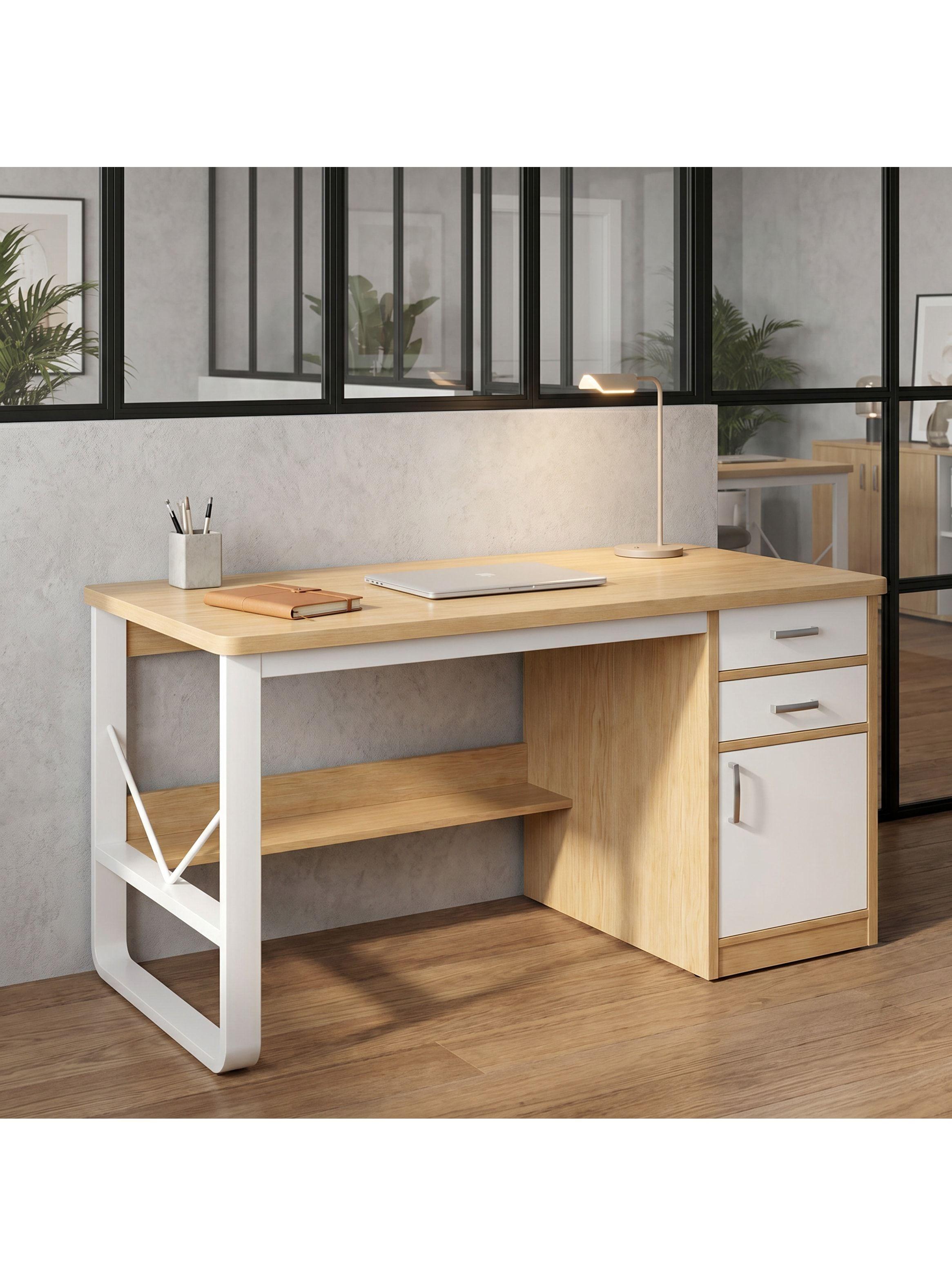 Escritorio Moderno Con Cajoneras 100x60x72cm Para Oficina Marrón-7