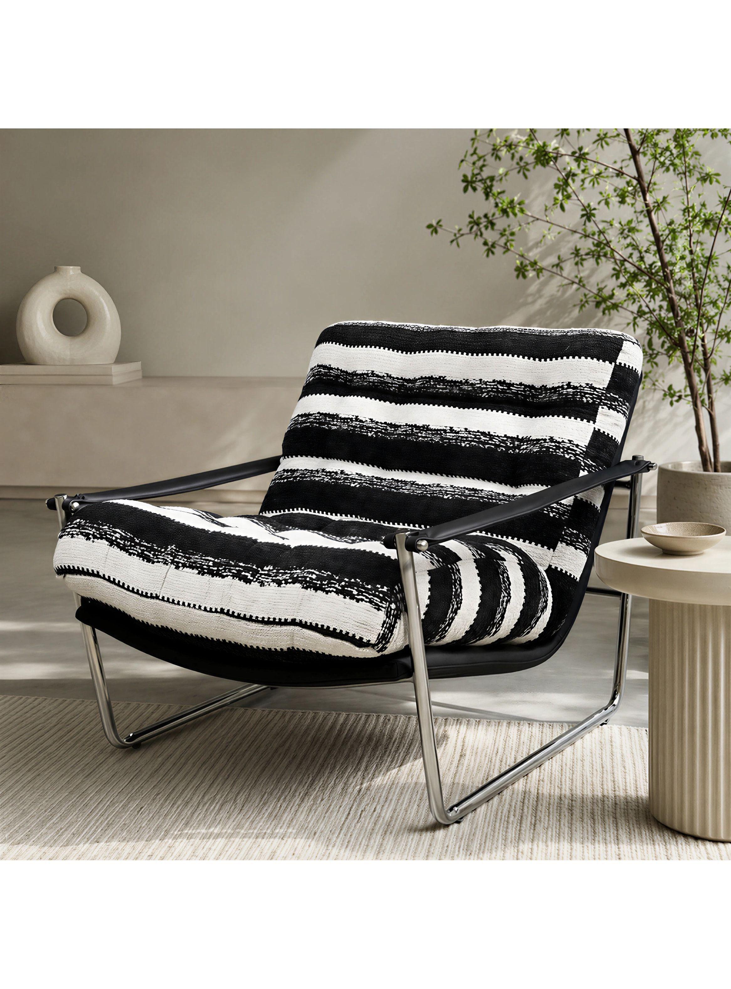Sillón Victoria Chenille Tapizado Estructura Metálica Living Negro Rayado-0