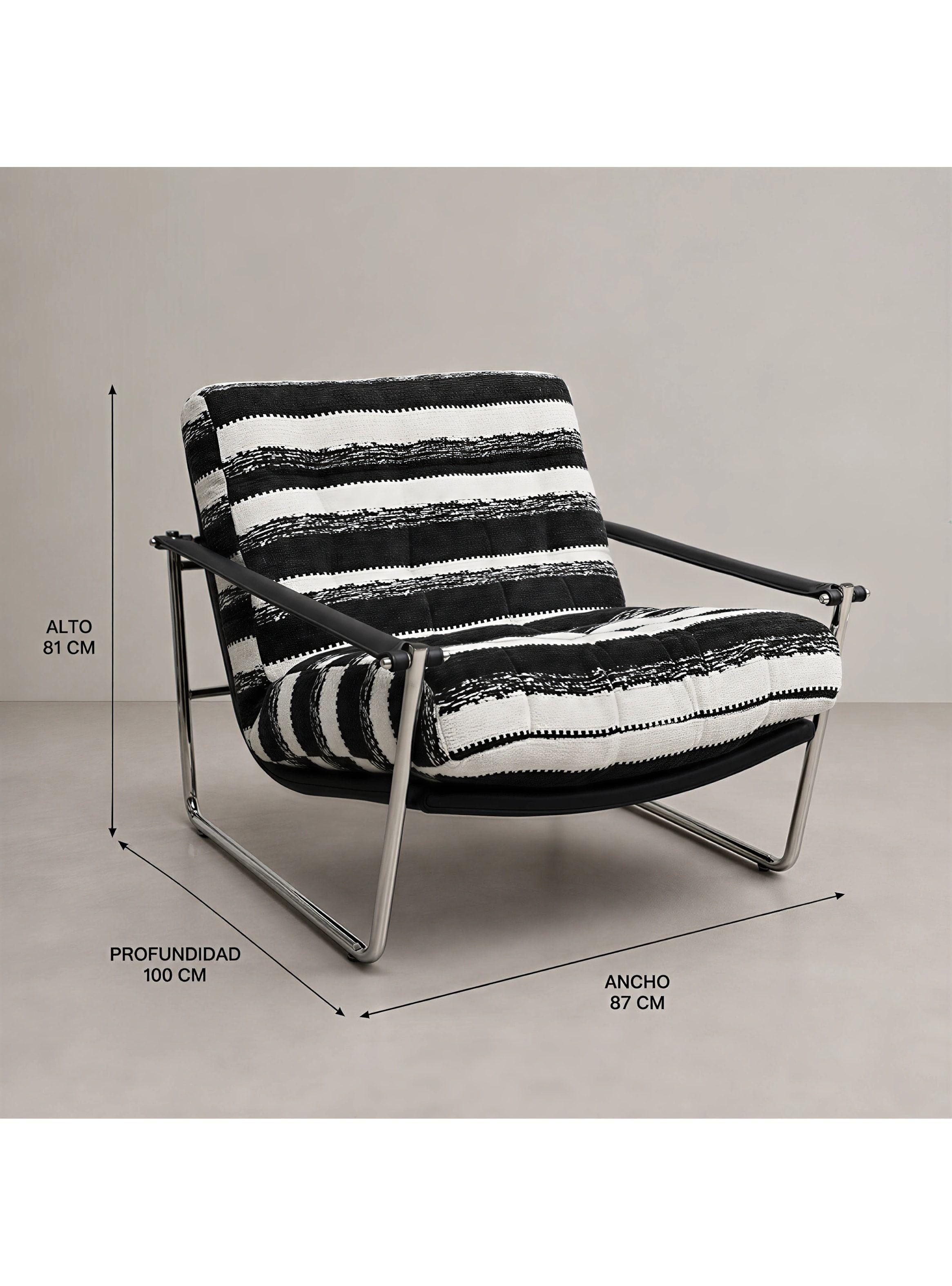 Sillón Victoria Chenille Tapizado Estructura Metálica Living Negro Rayado-2