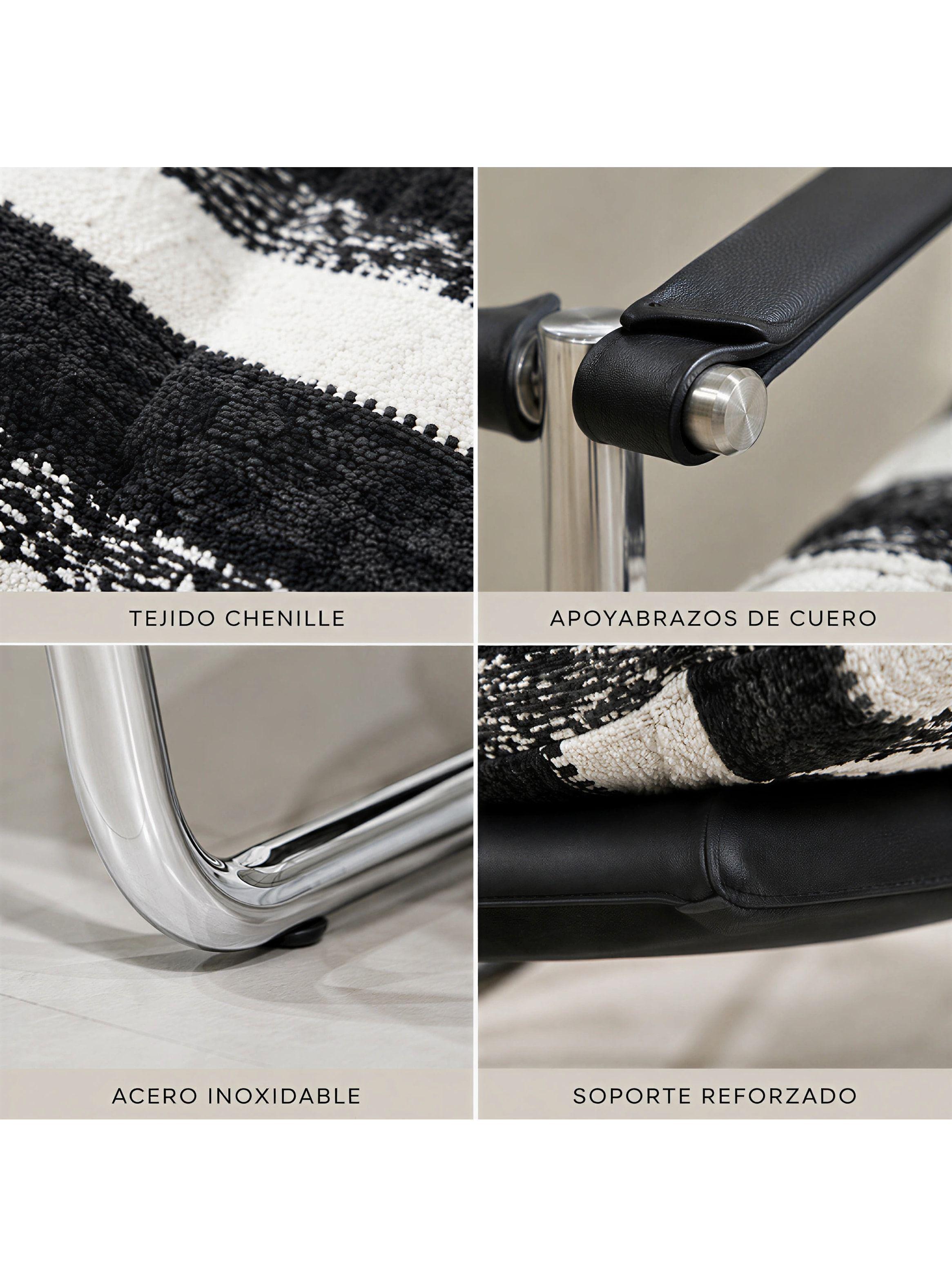 Sillón Victoria Chenille Tapizado Estructura Metálica Living Negro Rayado-3
