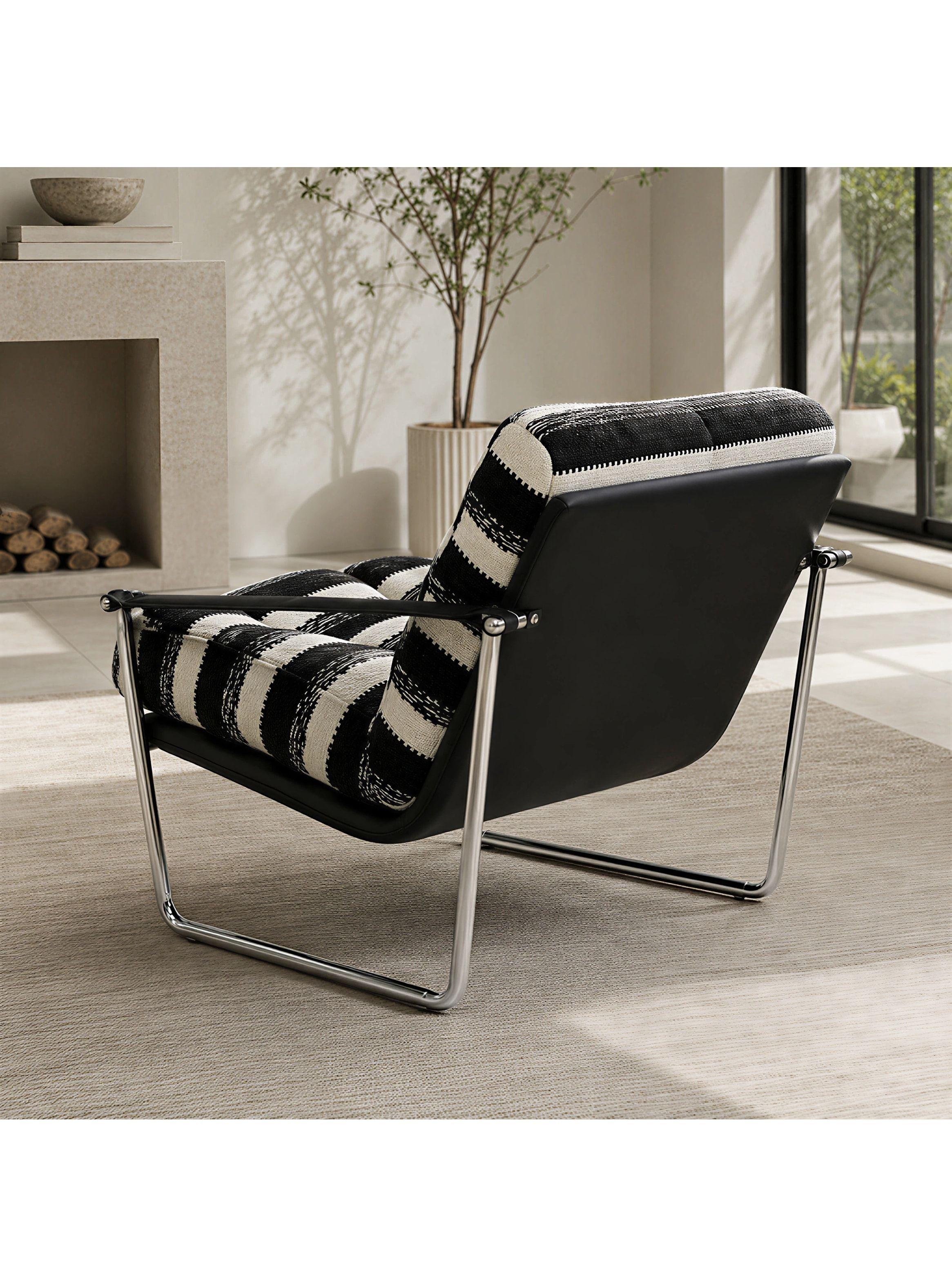 Sillón Victoria Chenille Tapizado Estructura Metálica Living Negro Rayado-4
