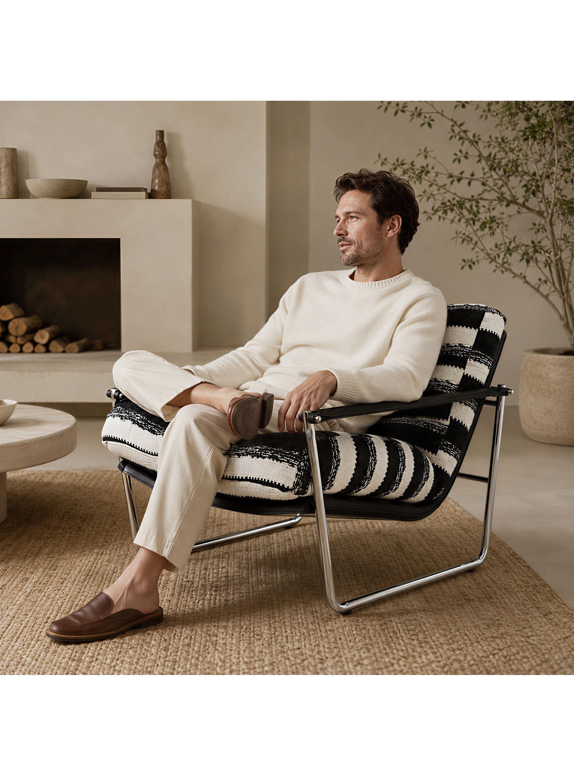 Sillón Victoria Chenille Tapizado Estructura Metálica Living Negro Rayado-5
