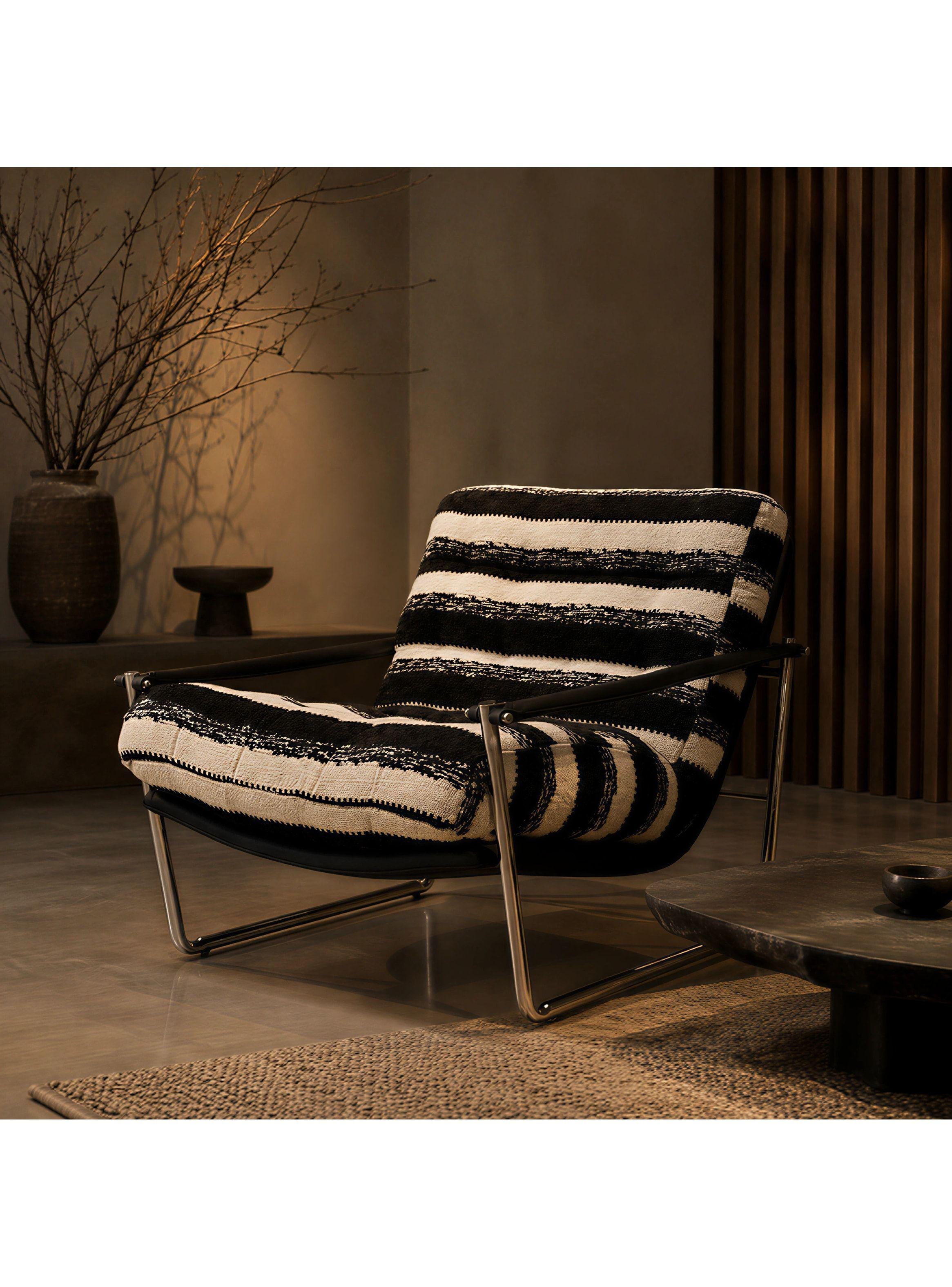 Sillón Victoria Chenille Tapizado Estructura Metálica Living Negro Rayado-6
