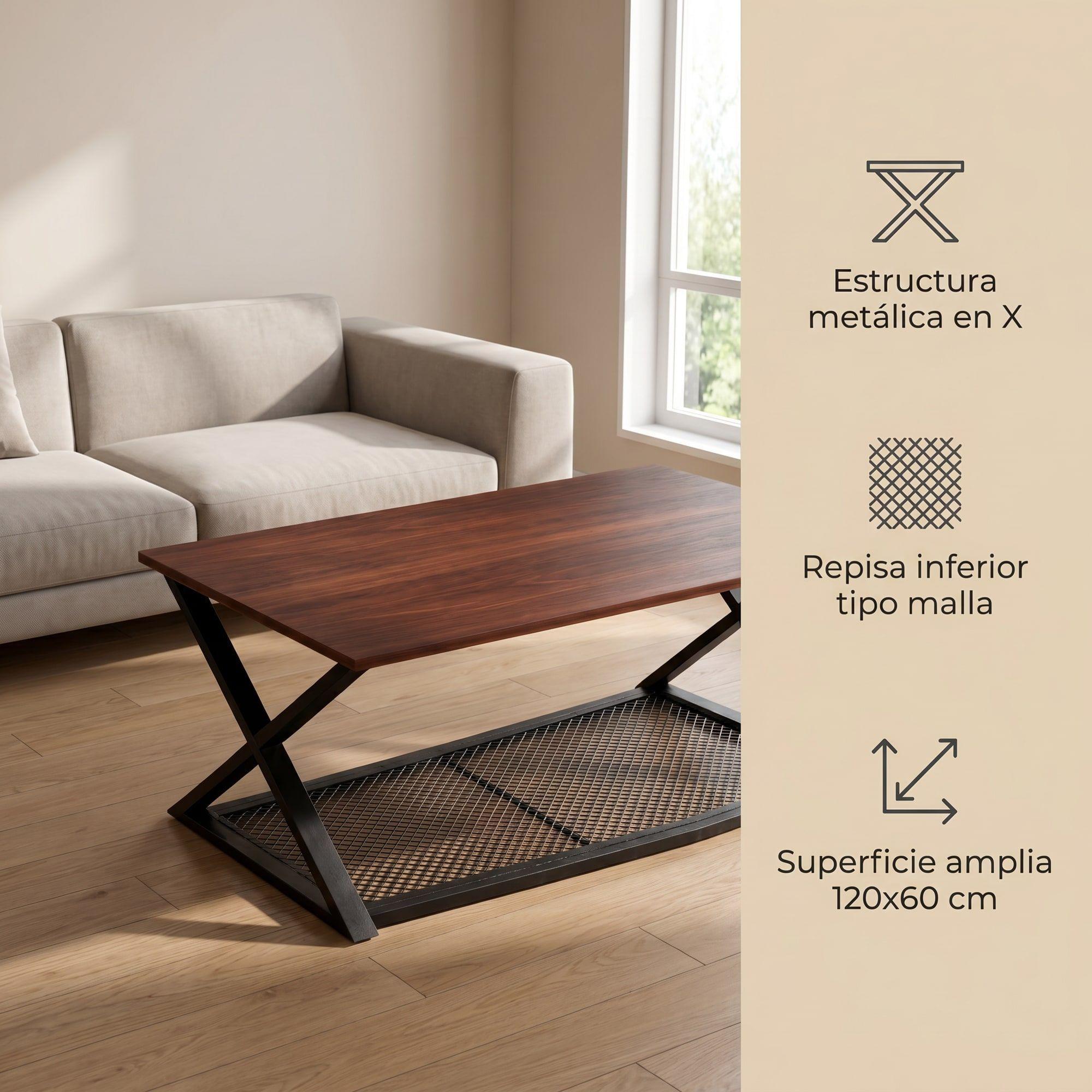 Mesa De Centro Minimalista Con Cubierta De Melamina 60x120cm Marrón Oscuro-1