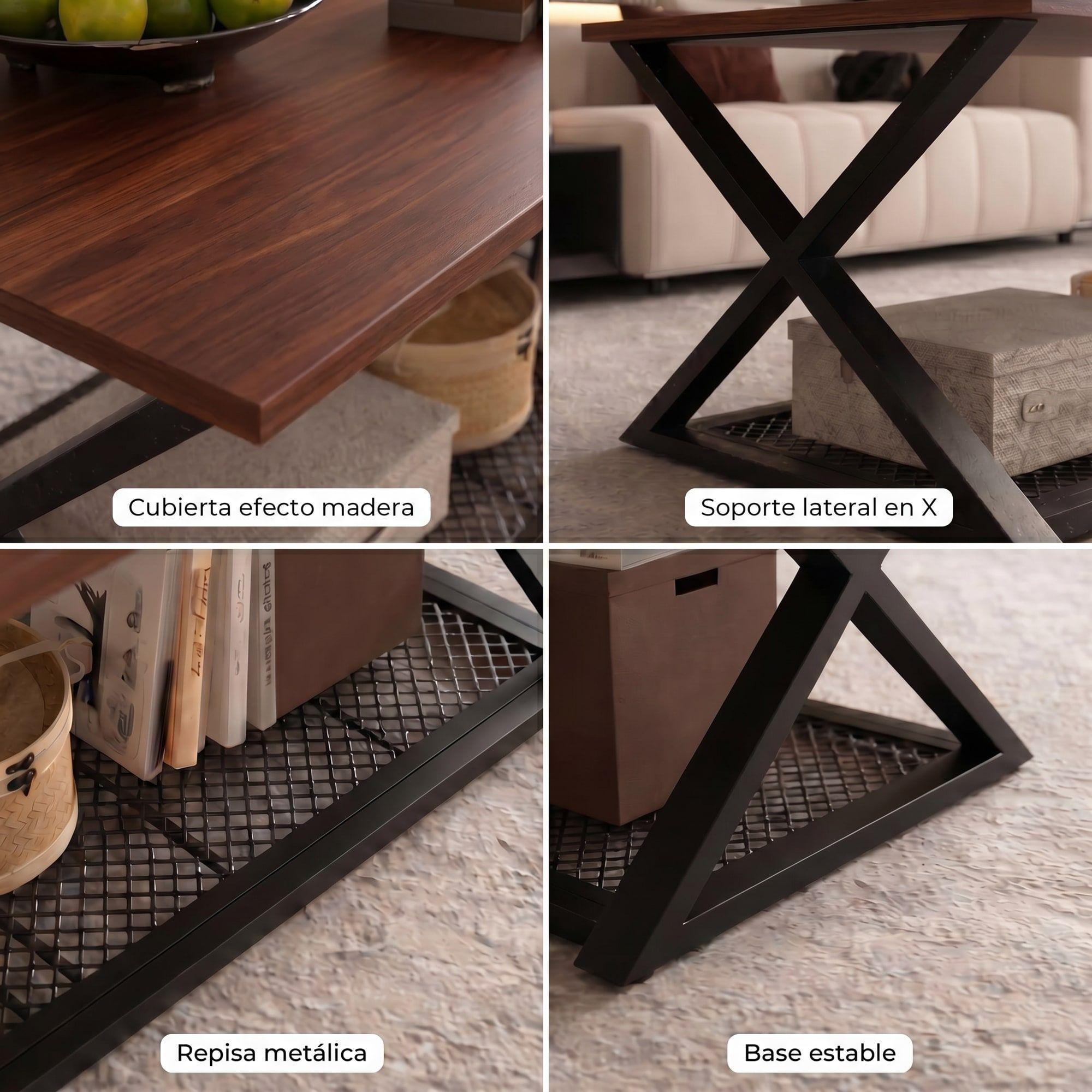 Mesa De Centro Minimalista Con Cubierta De Melamina 60x120cm Marrón Oscuro-3