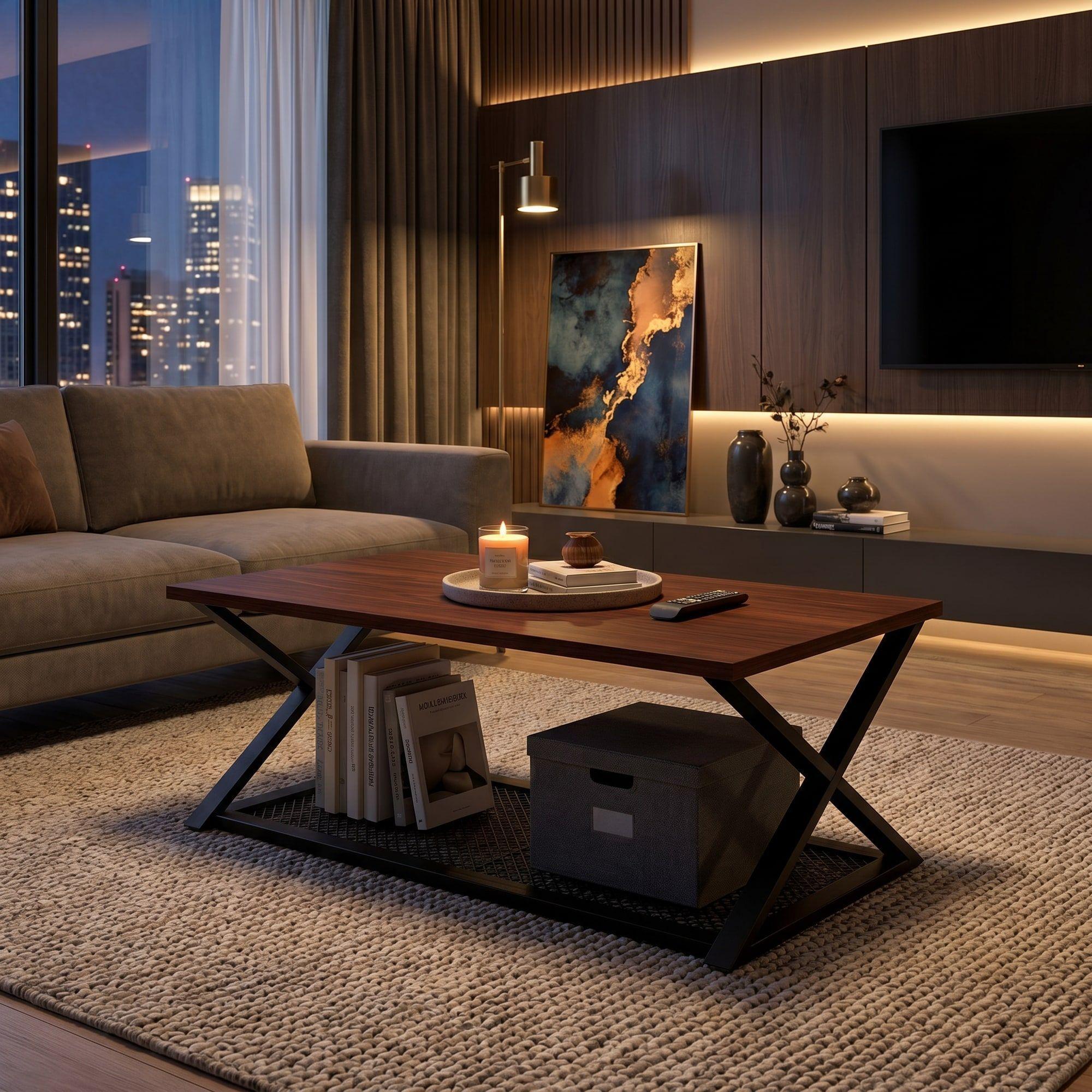 Mesa De Centro Minimalista Con Cubierta De Melamina 60x120cm Marrón Oscuro-5