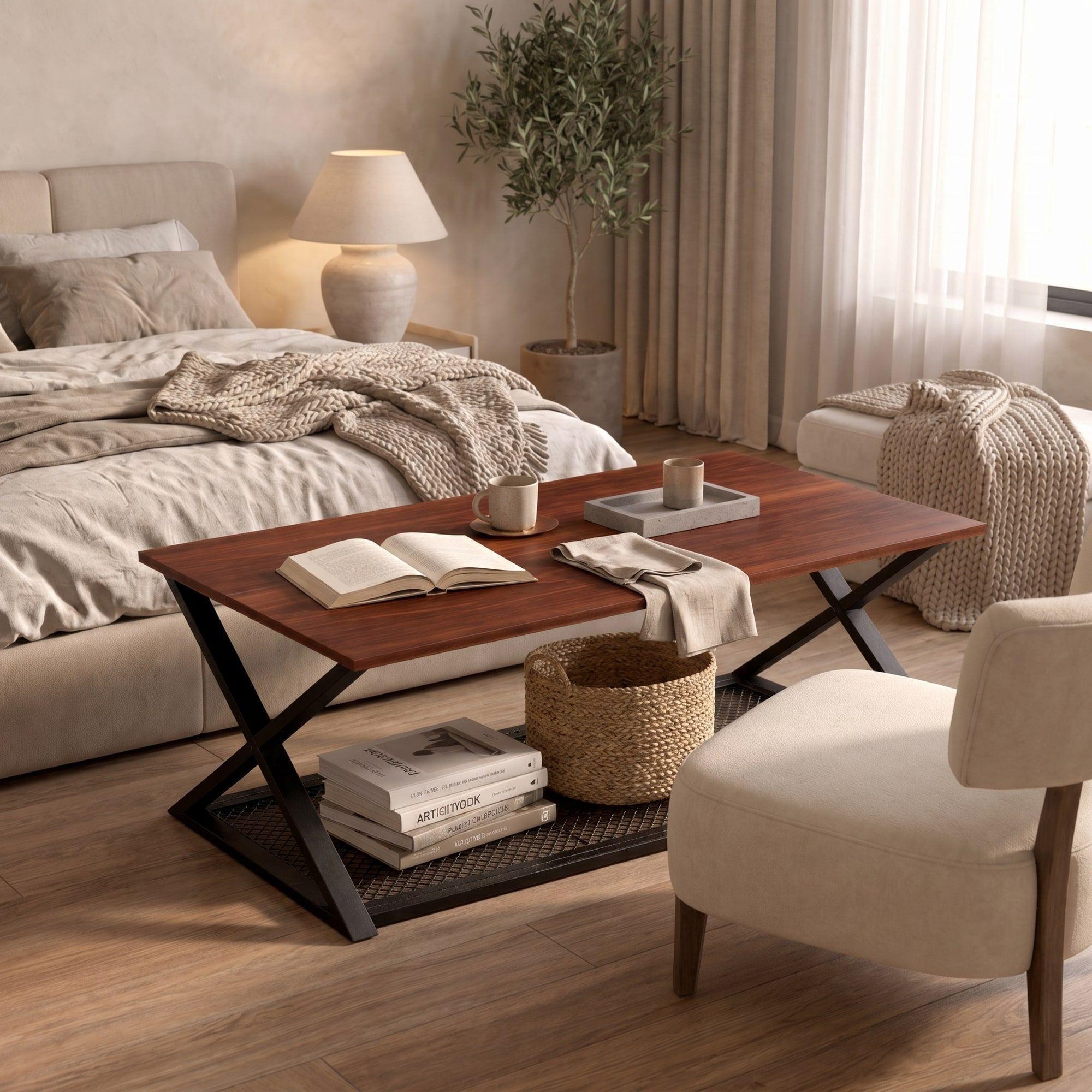 Mesa De Centro Minimalista Con Cubierta De Melamina 60x120cm Marrón Oscuro-7