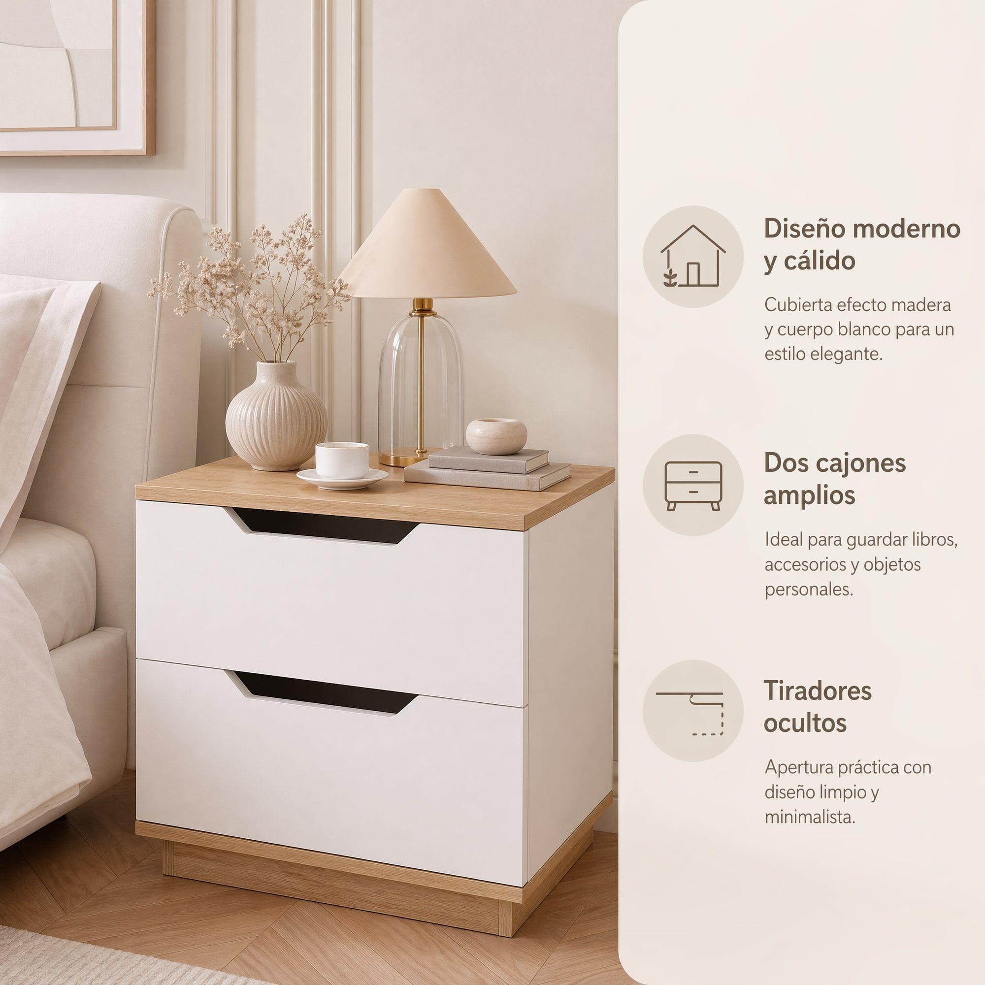 Velador 2 Niveles Con 2 Cajones Homer Design 40*34*48 Mate Marrón Clara-1