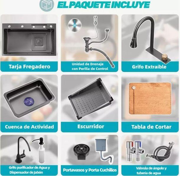 Combo Lavaplato Empotrado80x45cm Acero Inoxidable Cuchillero-2