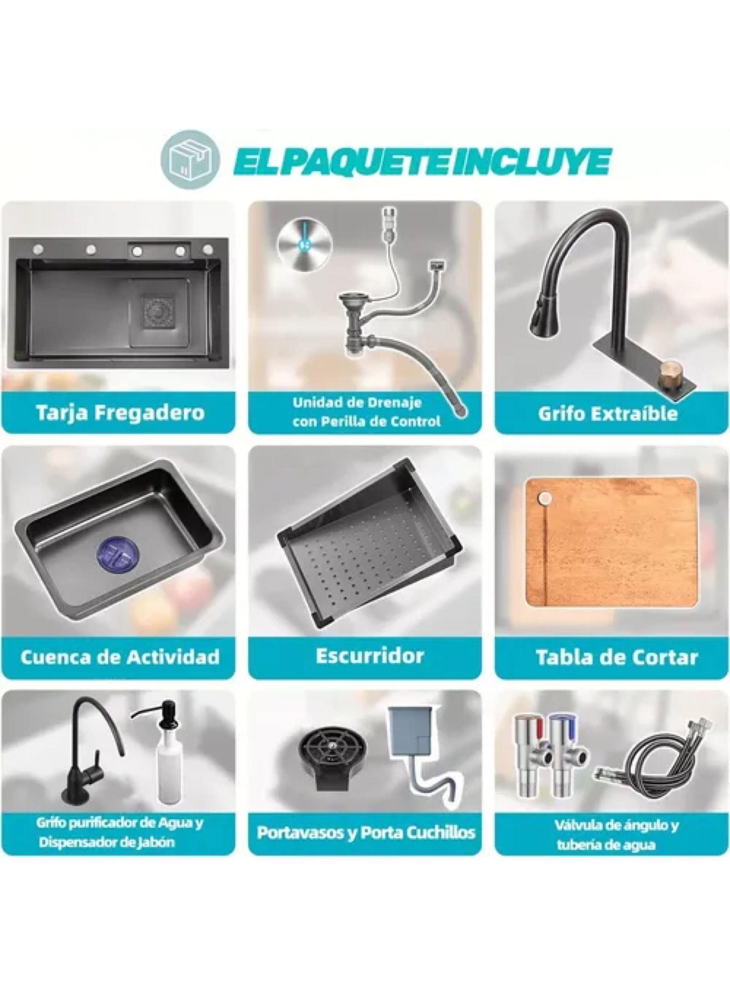 Combo Lavaplato Empotrado80x45cm Acero Inoxidable Cuchillero-2